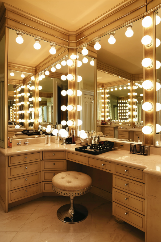 Hollywood-inspired vanity mirror with bulb lighting
