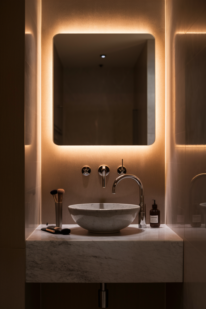 Stylish contemporary bathroom with an LED lighted mirror