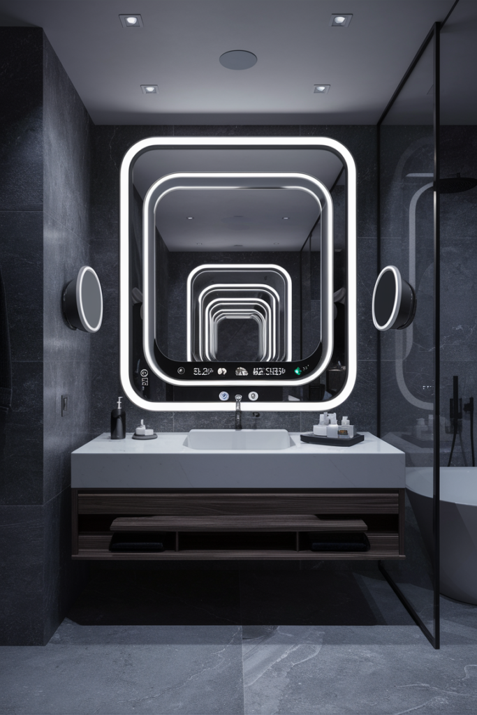Futuristic high-tech smart bathroom mirror