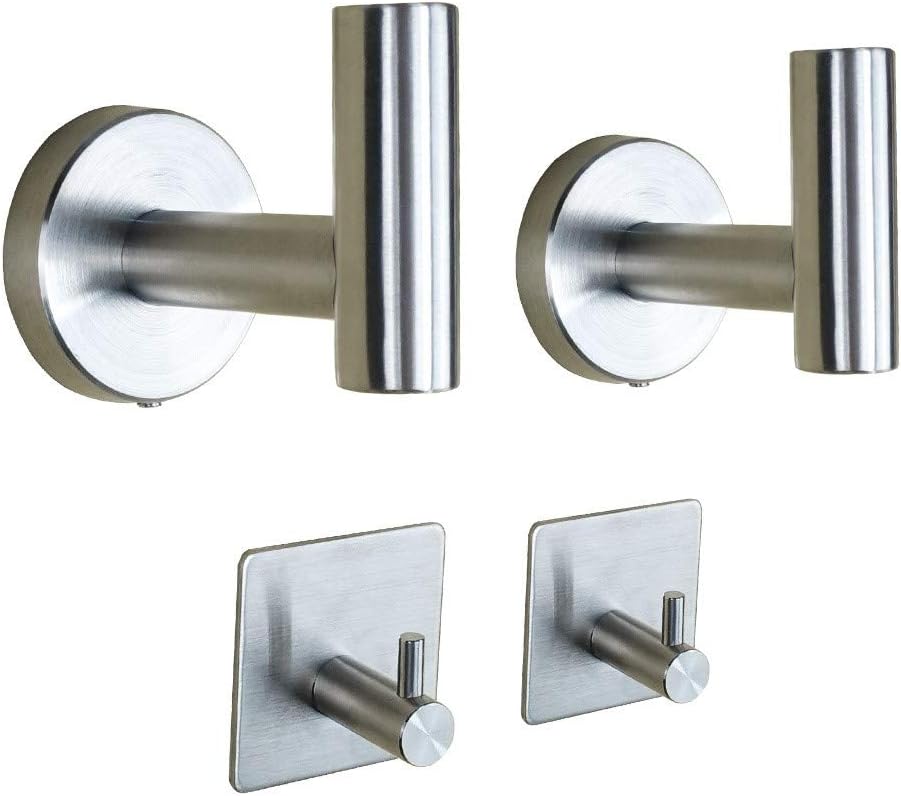 TocTen 4 Pack Bath Towel Hook Set, SUS 304Stainless Steel Robe Hook