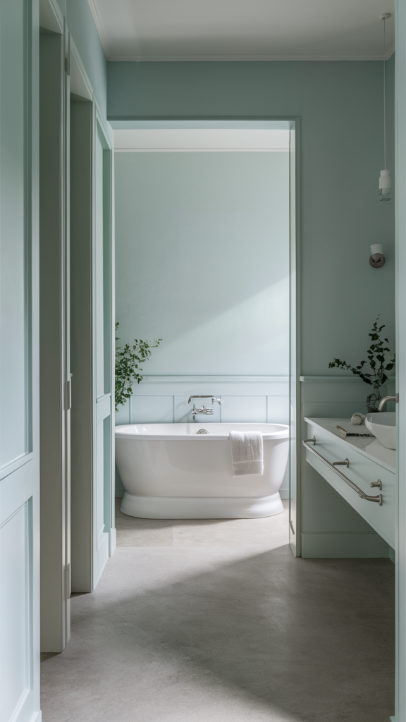 Tranquil modern bathroom design with pale blue walls