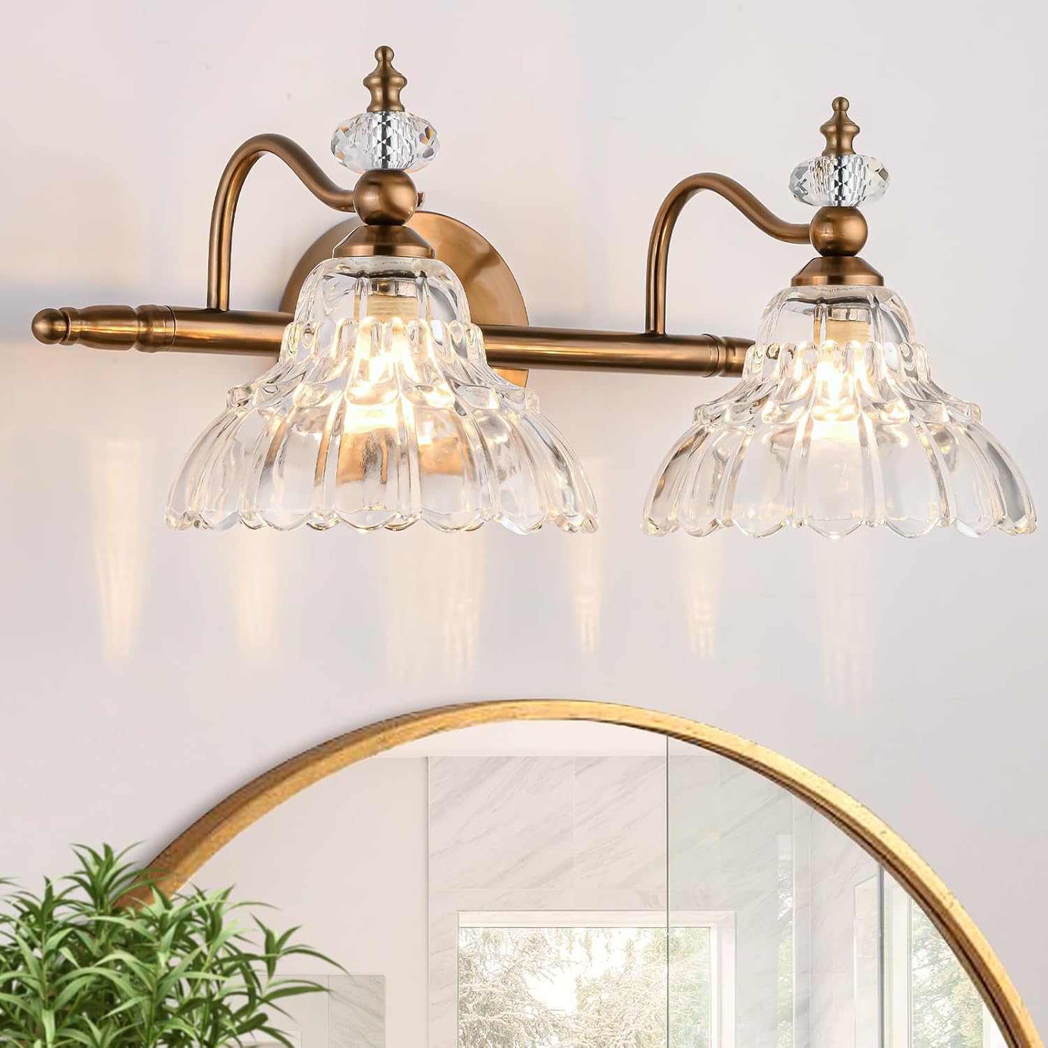 LOUSACE 2-Light Gold Vintage Bathroom Vanity Lights