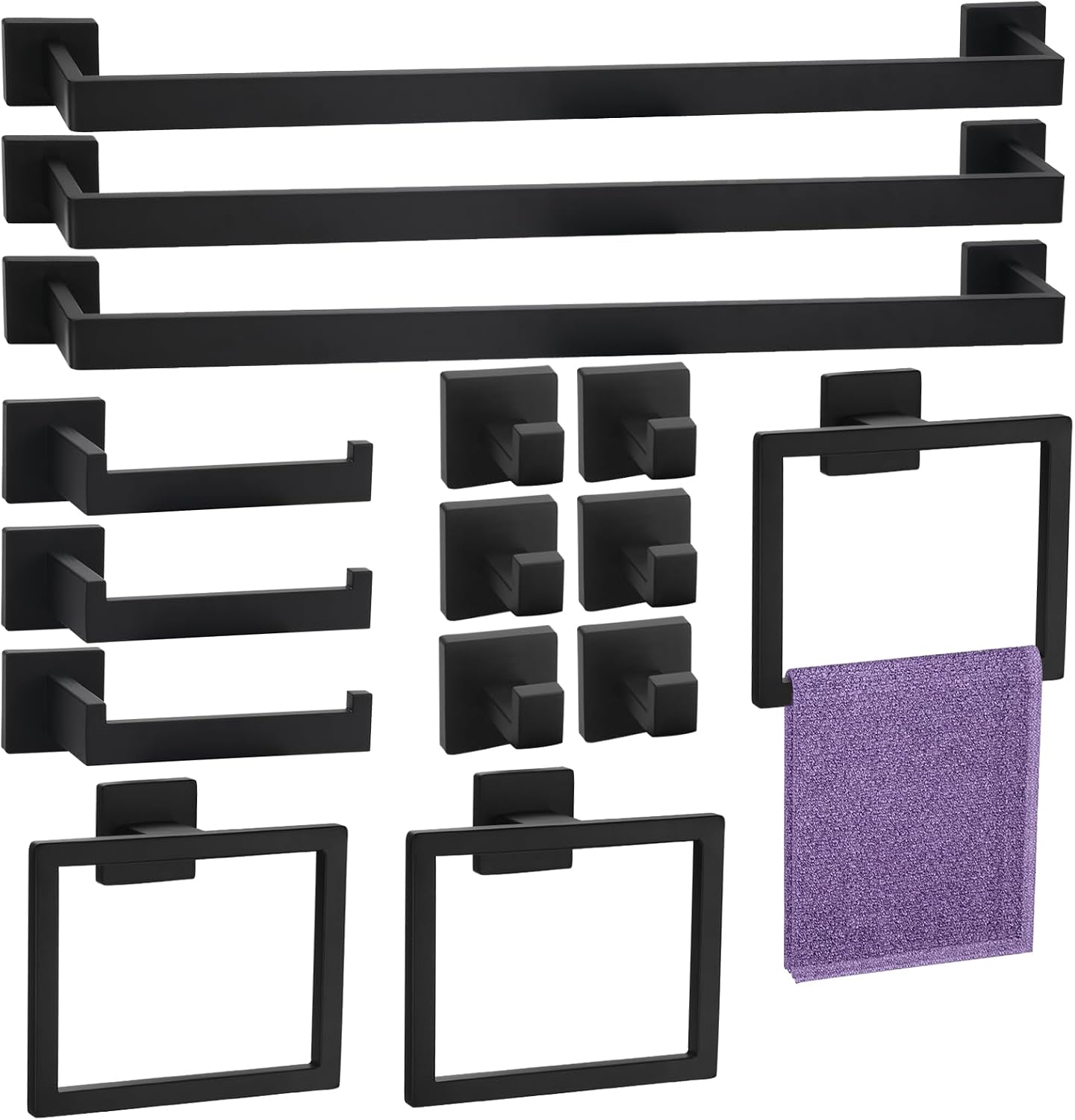 15 Pieces Bathroom Hardware Set, Matte Black Bathroom Accessories Set