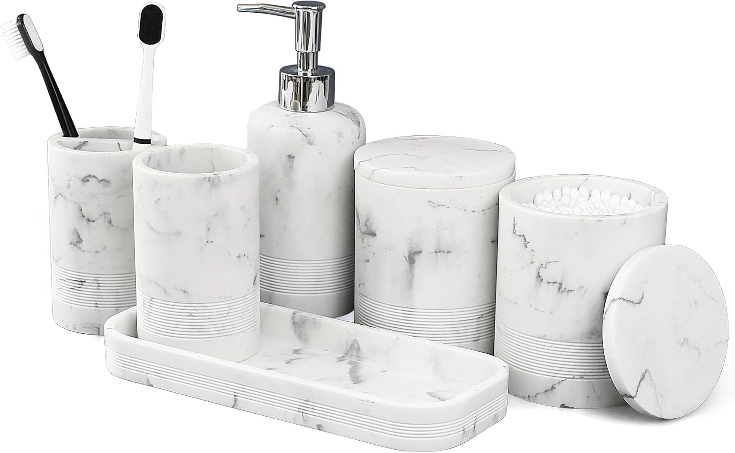 LIN CHUAN 6-Piece Bathroom Accessories Set, Bathroom Organizer, White