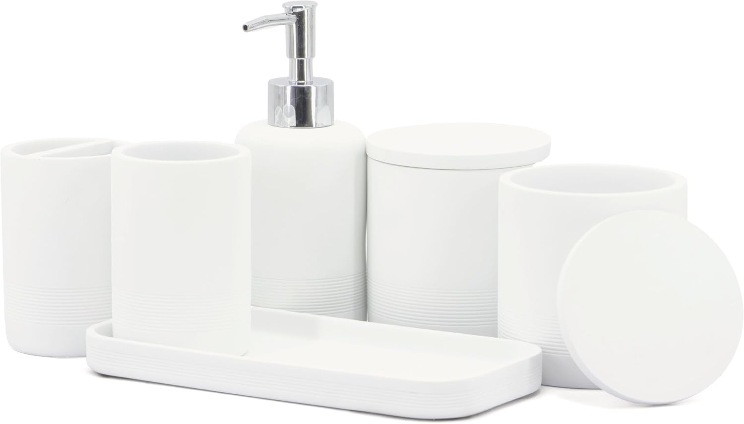 ZCCZ White Bathroom Accessories Set, 6 Pieces, Countertop Organizer Décor Set
