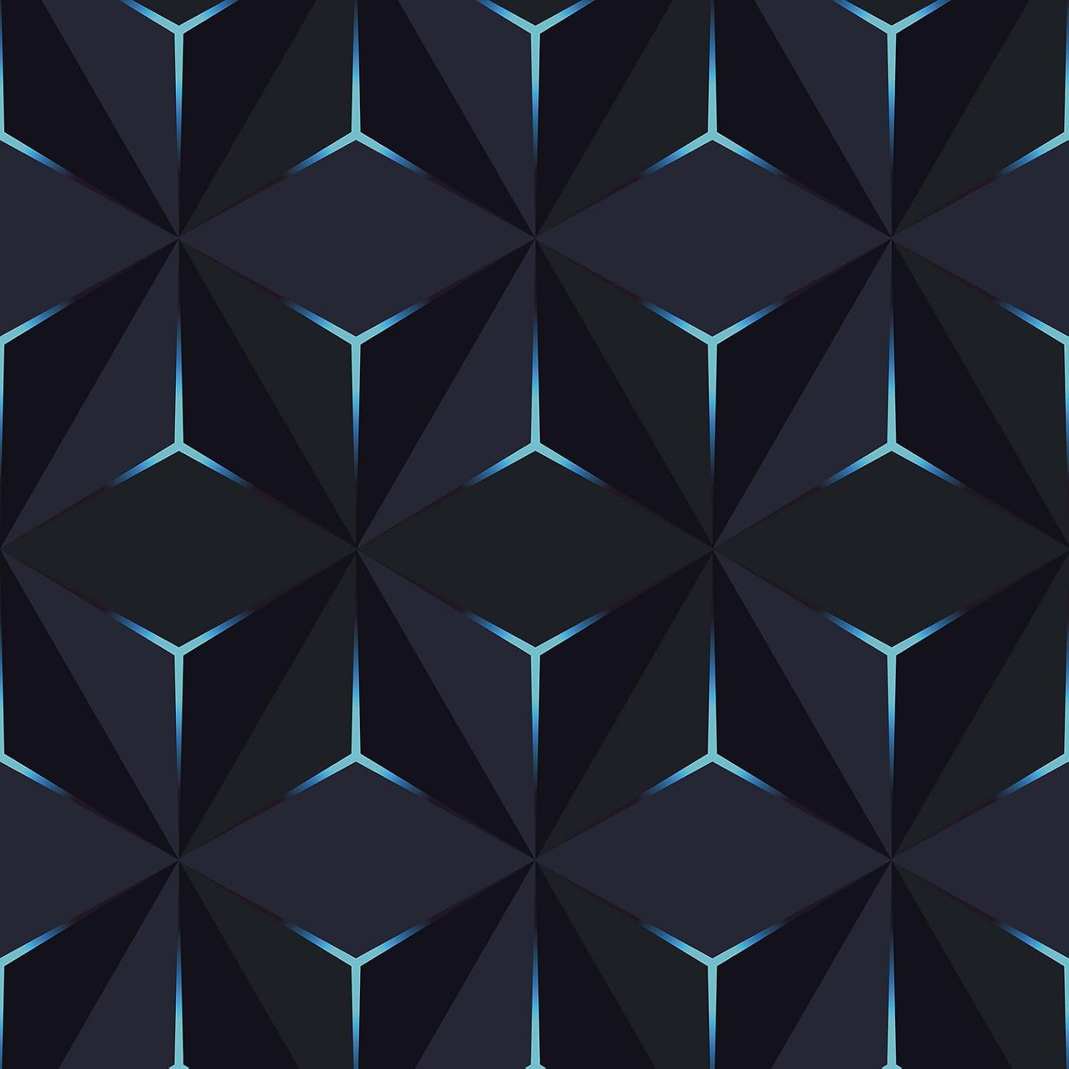 FunStick Navy Blue Peel and Stick Wallpaper Modern Dark Blue Cube Geometric Wallpaper for
