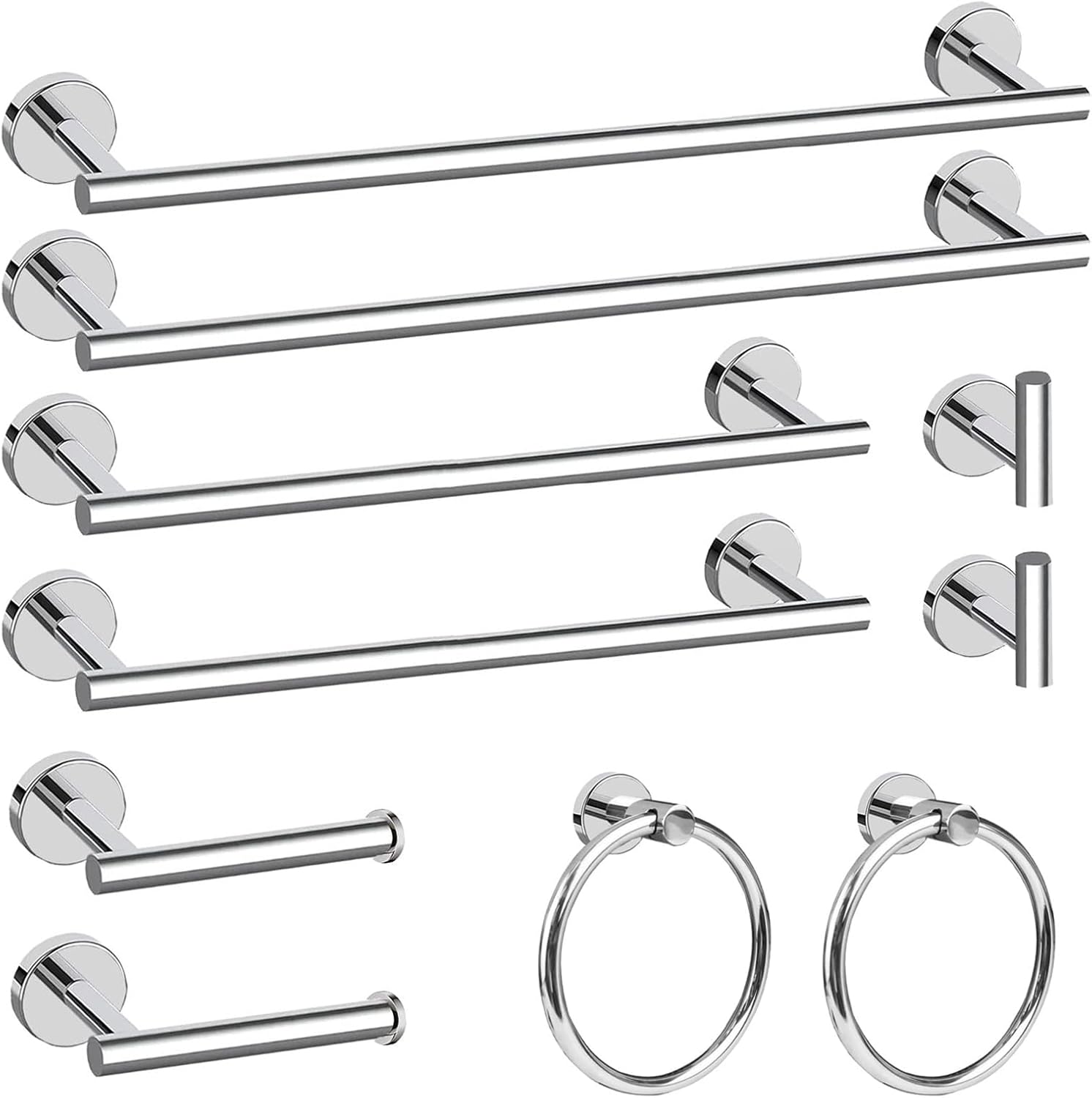 Cilee 10 Piece Chrome Bathroom Hardware Set, 24 and 16 inch Towel Bar Set