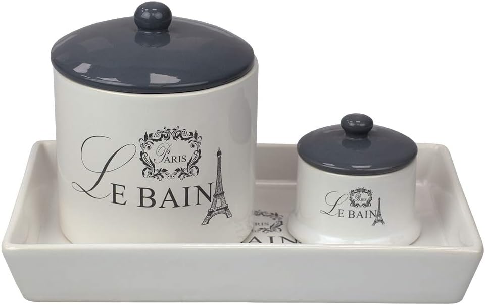 Home Basics Le Bain Paris 2 Piece Ceramic Canister Set with Coordinating Ceramic Vanity Tray