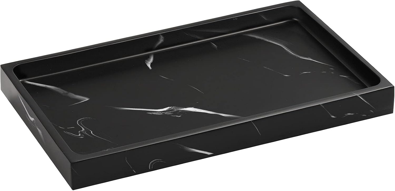 Luxspire Resin Bathroom Vanity Tray for Countertop Organizer, M, Ink Black