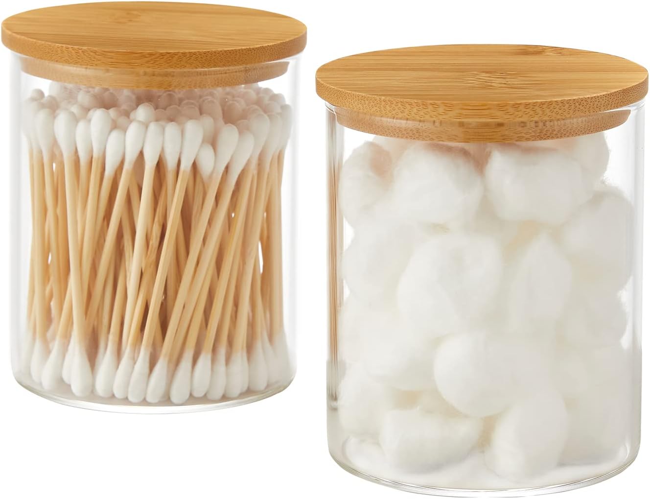 INIUNIK Glass Qtip Holder Dispenser with Bamboo Lid, 2 Pack