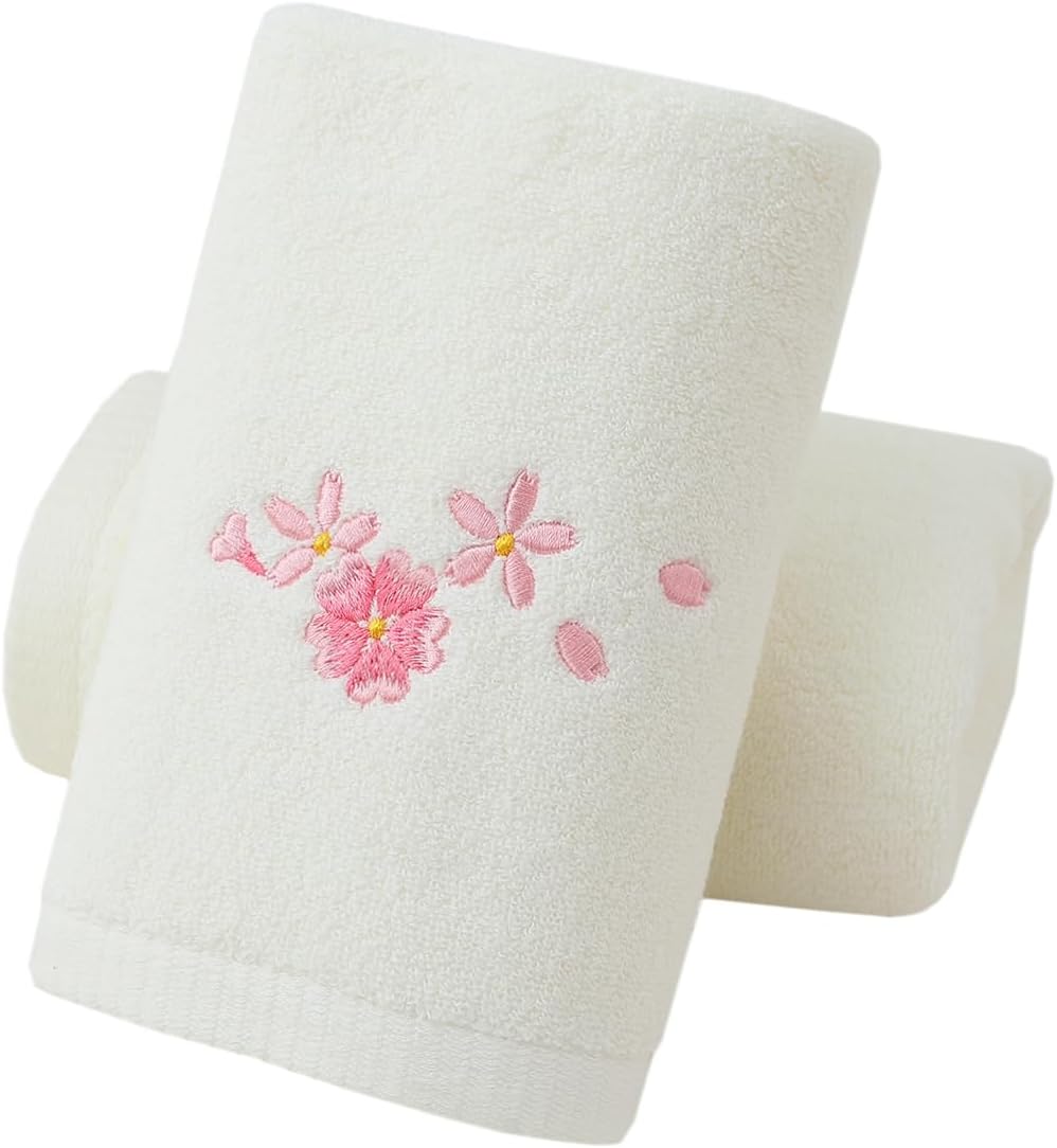 Pidada Hand Towels Set of 2 Embroidered Floral Pattern 100% Cotton Absorbent Soft