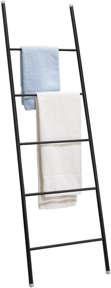 mDesign Metal Leaning Blanket and Towel Ladder, Display Rack for Bedroom and Bathroom