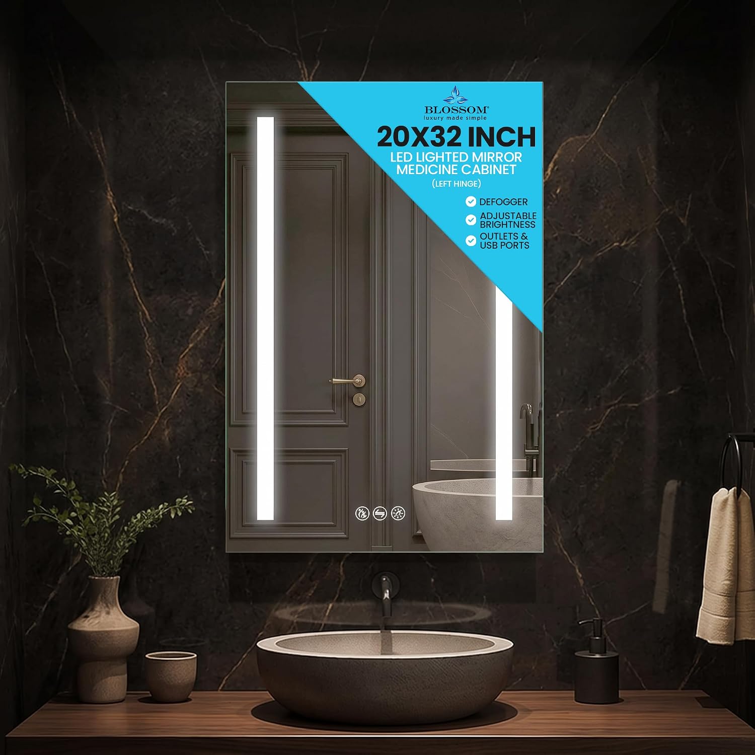 Blossom LED Medicine Cabinet Mirror for Bathroom, 20x32 Inch