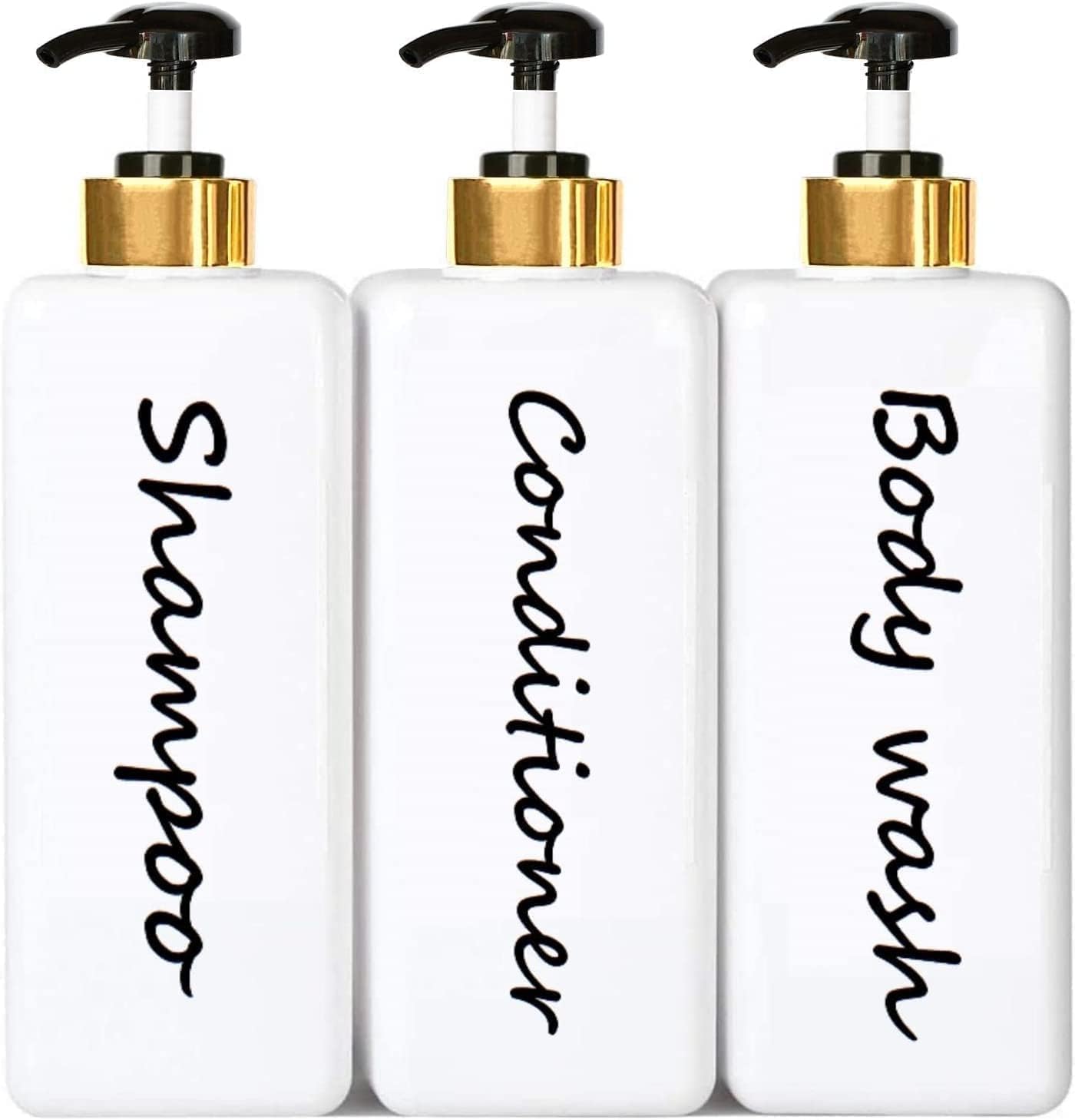 21oz Shampoo and Conditioner Dispenser, Set of 3, Modern Refillable Shampoo Pump