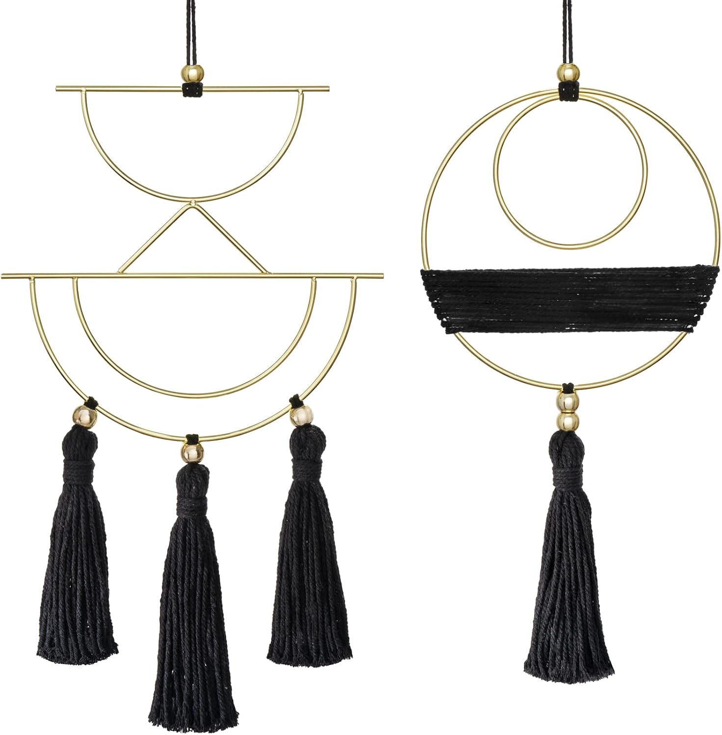 Mkono 2 Pcs Small Macrame Wall Hanging, Boho Decor with Gold Metal Ring