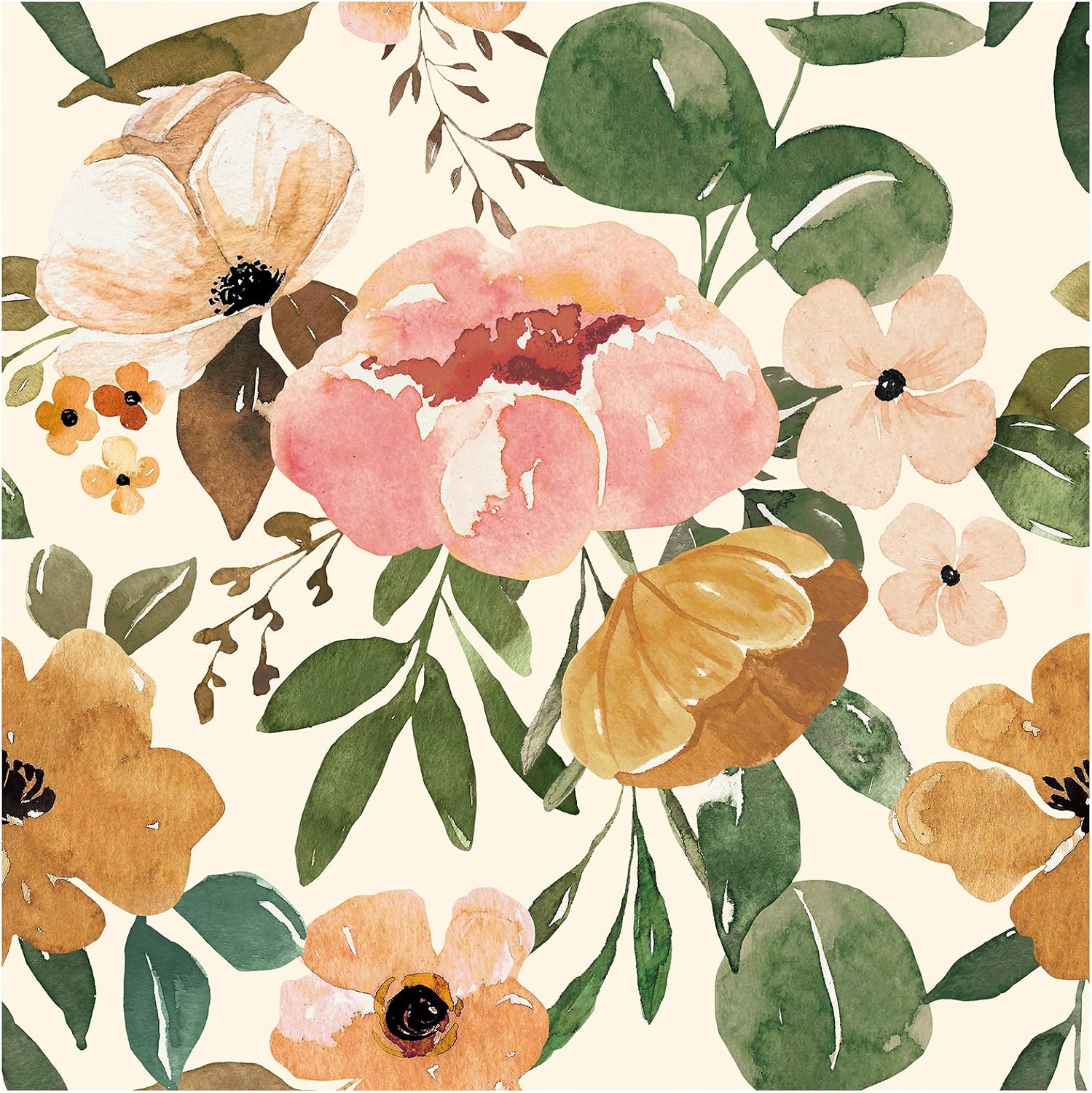 HAOKHOME Vintage Boho Floral Peel and Stick Wallpaper Peonies Removable Rose