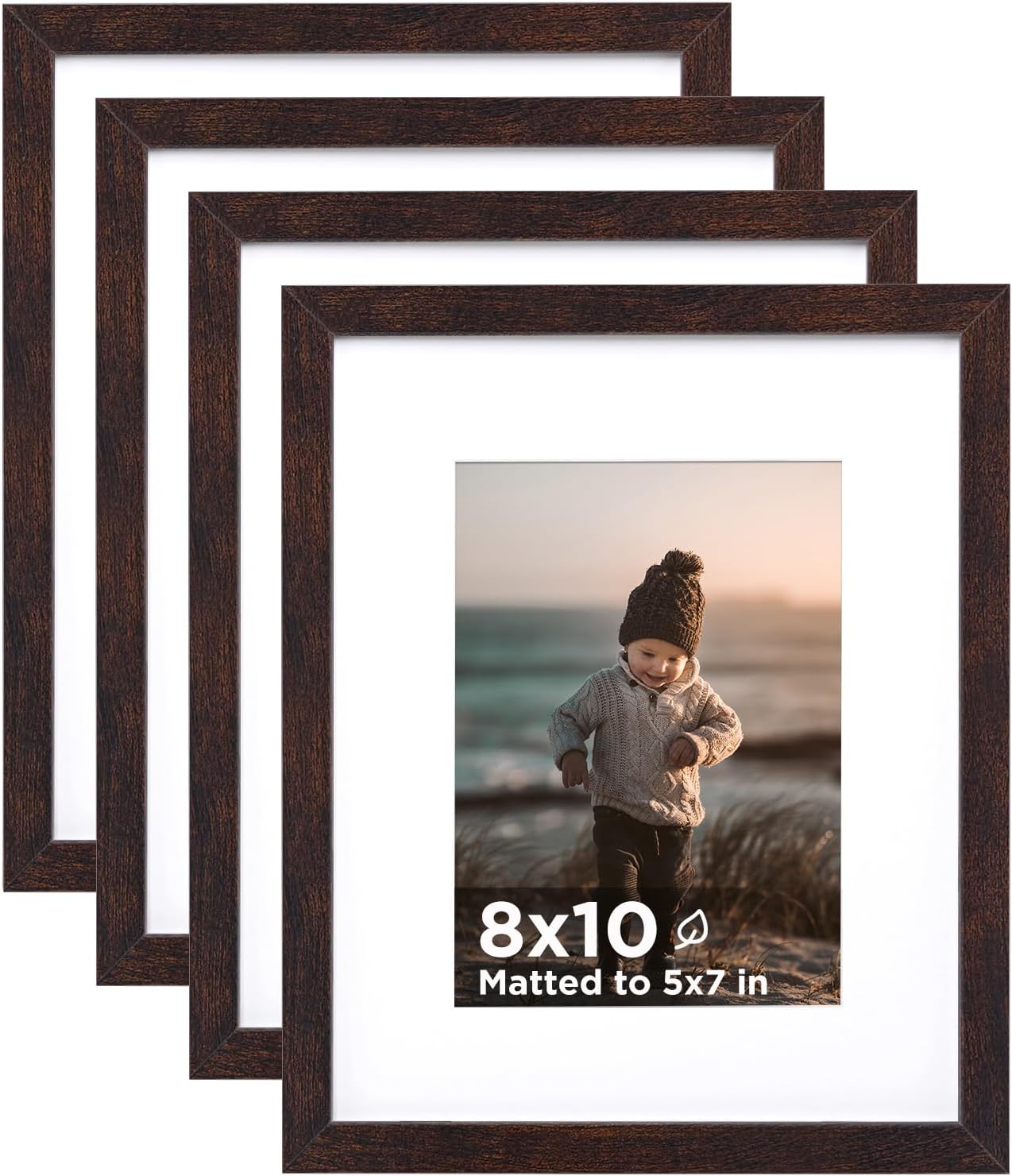 KINLINK 8x10 Picture Frames, Brown, Set of 4, Composite Wood with Real Glass