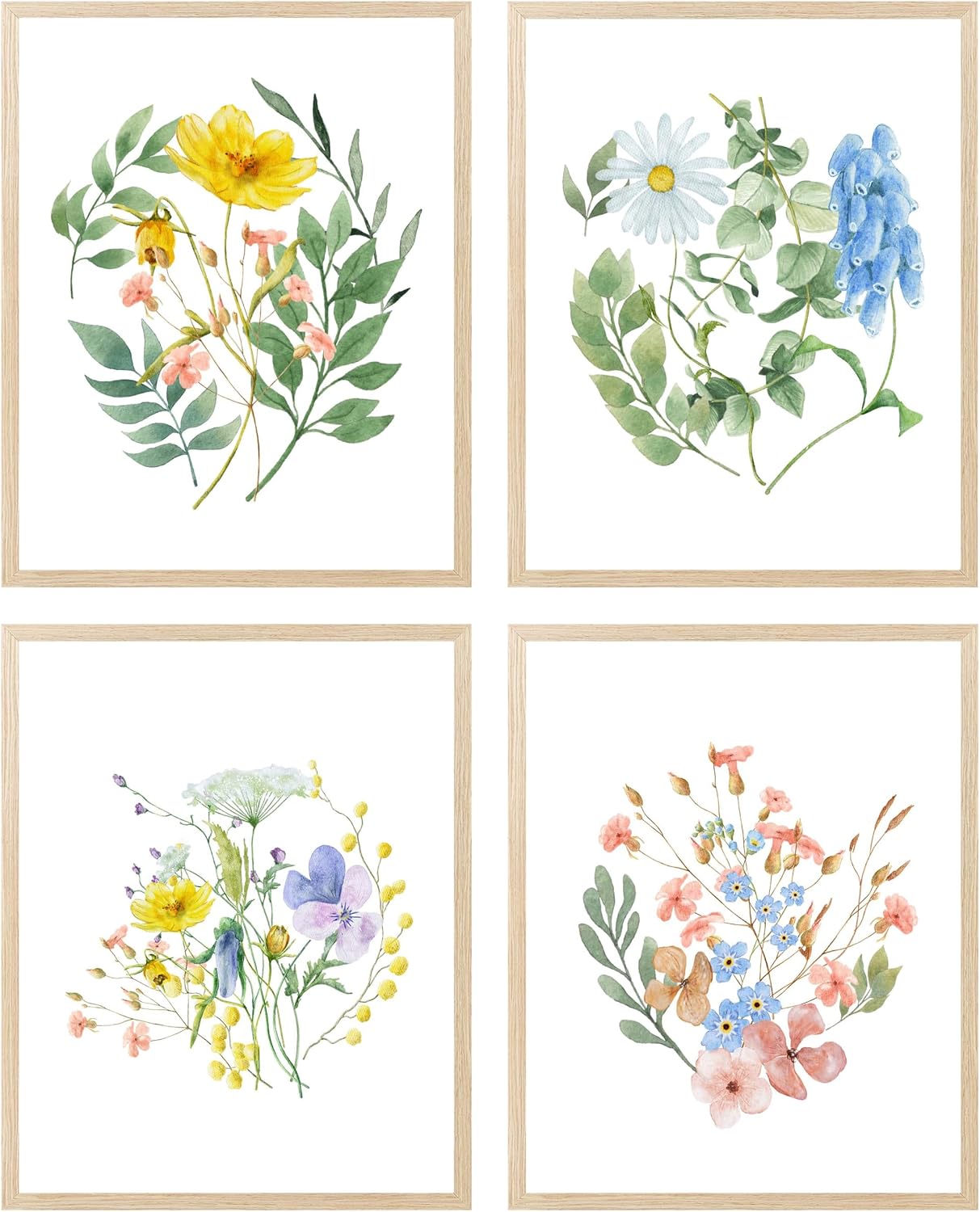 Botanical Wall Framed Art Set of 4, Simple Flower Plants Posters Wall Decor Minimalist
