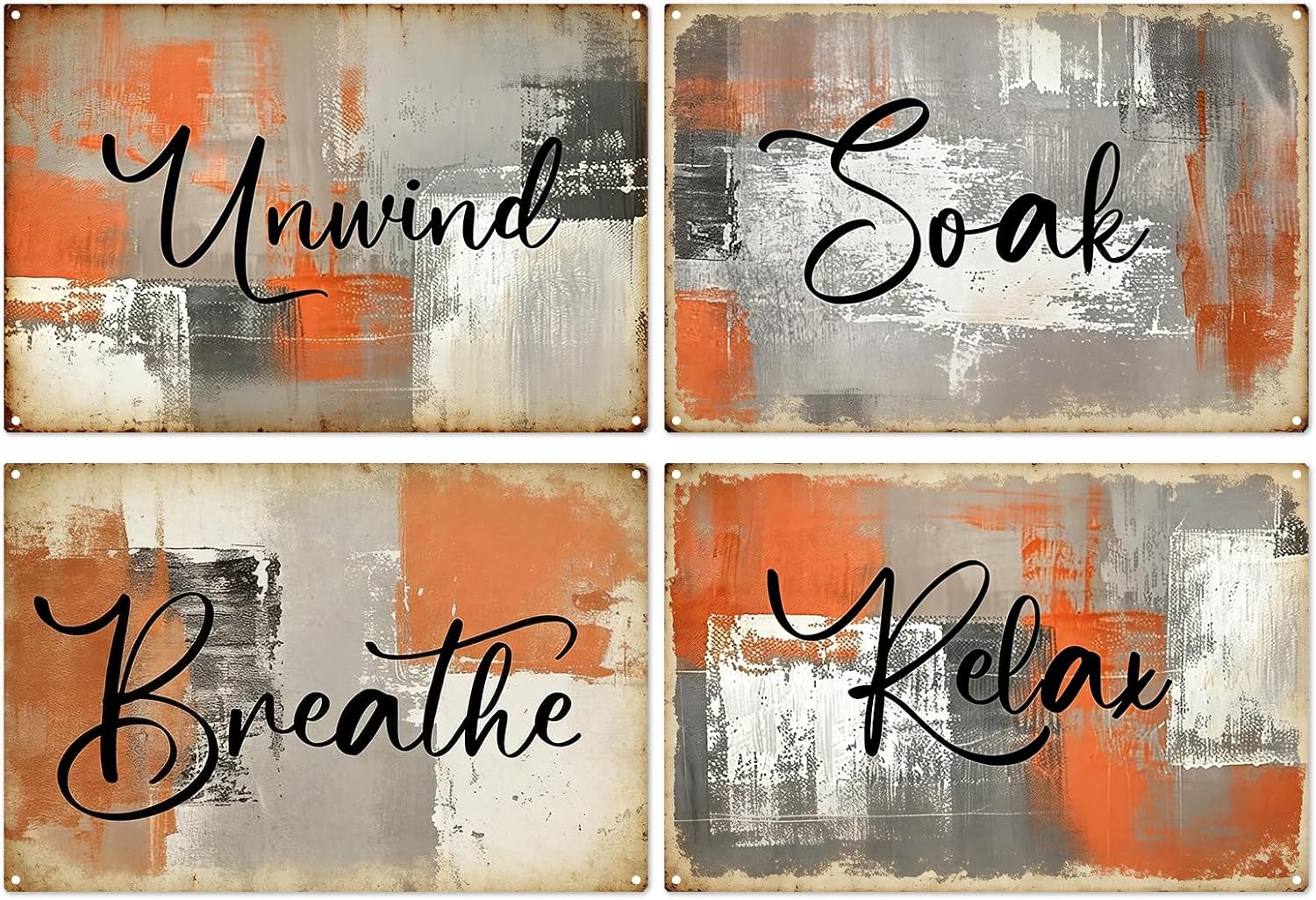 Bathroom Metal Tin Signs, Soak Relax Unwind Breathe Rustic Spa Wall Decor
