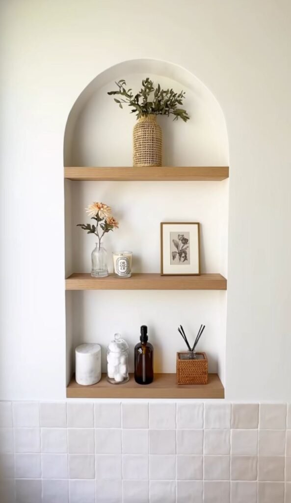 Styled wall niche combining storage and decorative display