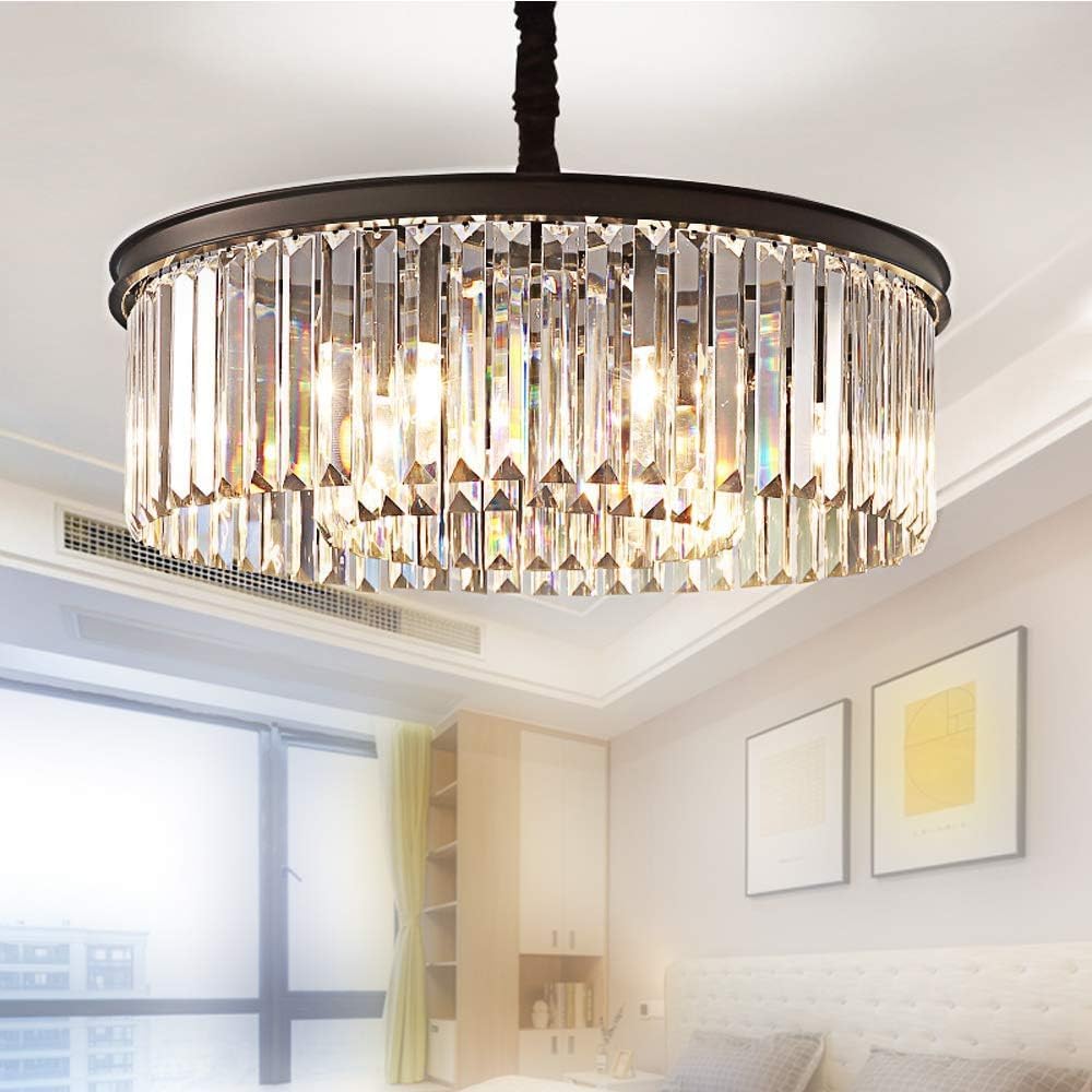 MEELIGHTING Gold Plated Modern Crystal Chandelier, Contemporary Raindrop Pendant Light
