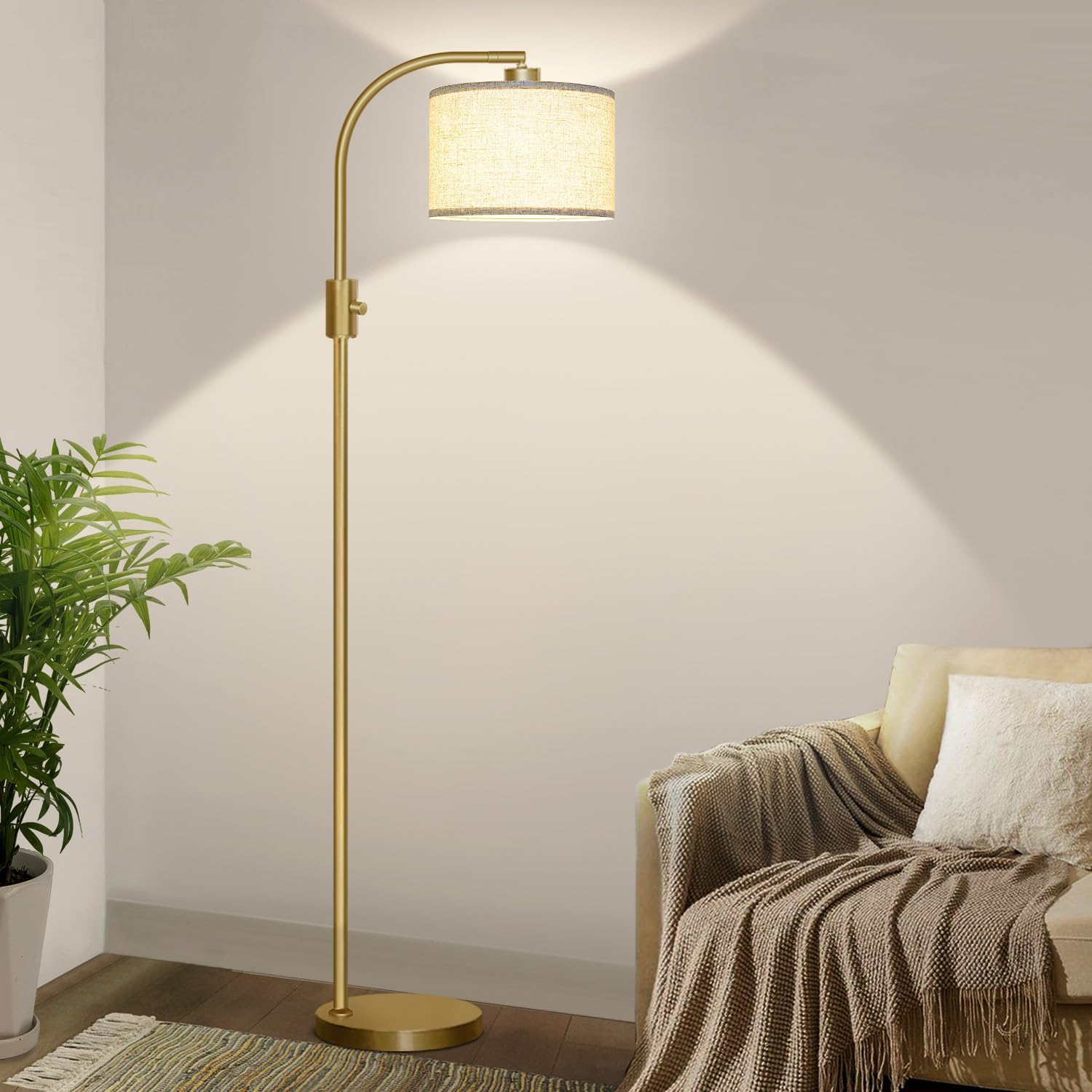 Nintiue Upgraded Modern Arc Dimmable Tall Standing Floor Lamp with Linen Shade