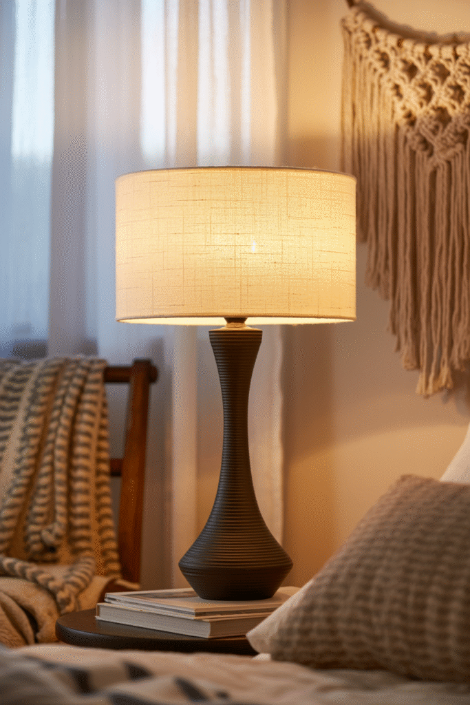 Stylish table lamp adding both light and decor to a bedroom