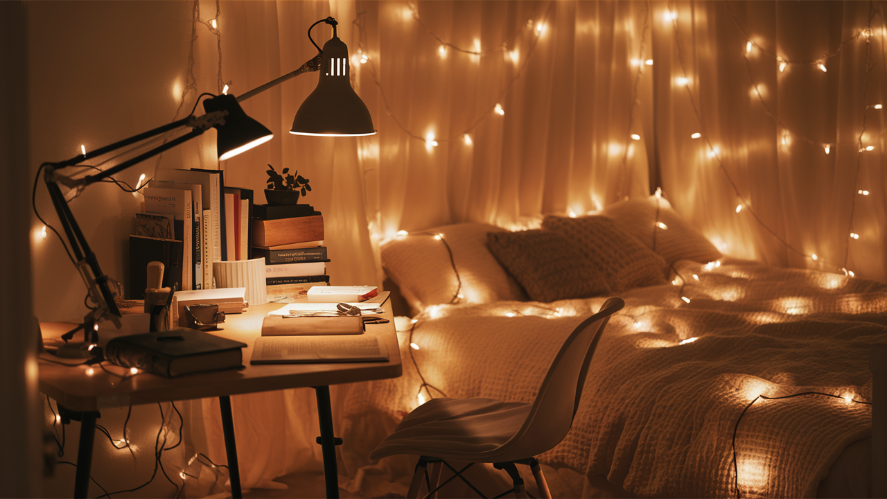 Warm and inviting bedroom workspace balancing comfort and function