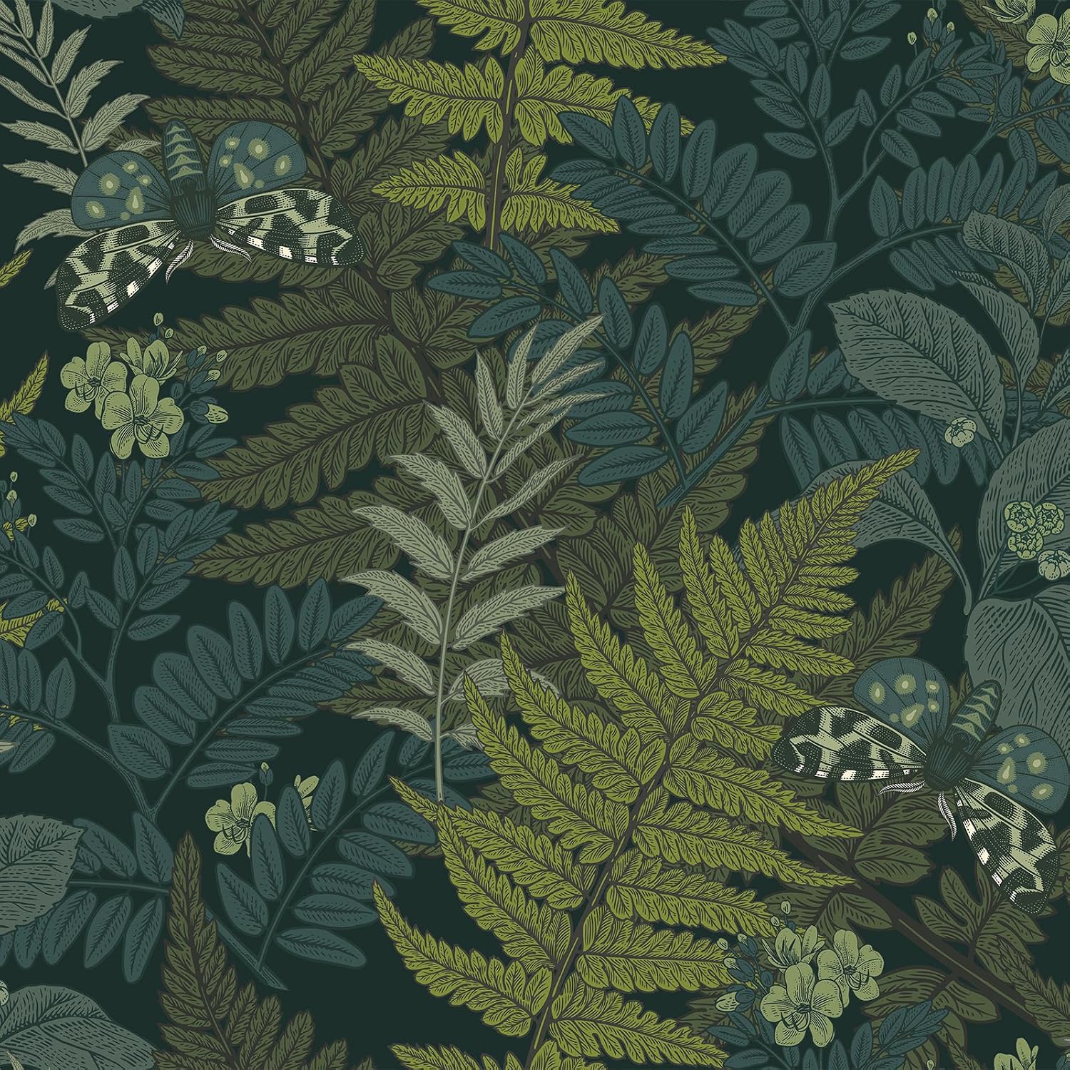 VEELIKE Moody Green Fern Wallpaper Peel and Stick Botanical Wallpaper
