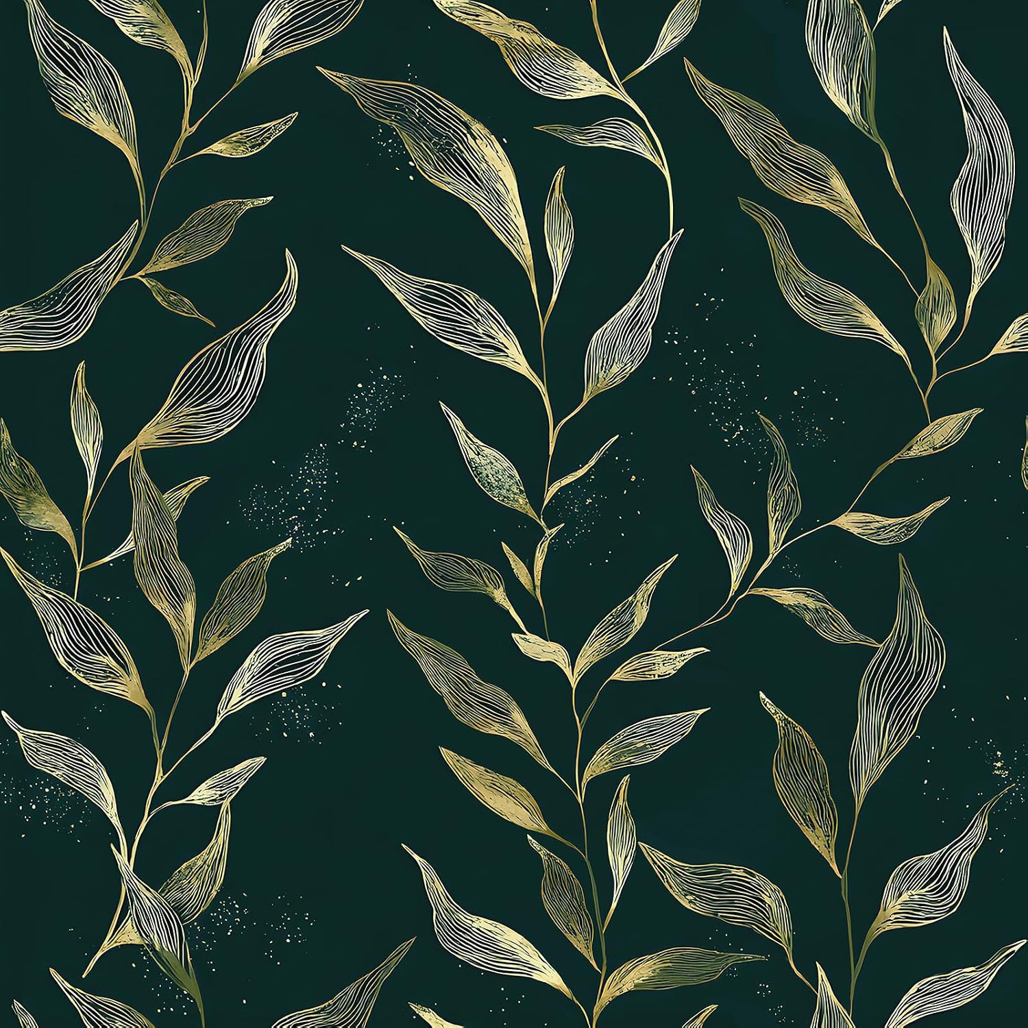 VaryStyle Green/Gold Leaf Wallpaper Peel and Stick for Bedroom 17.7