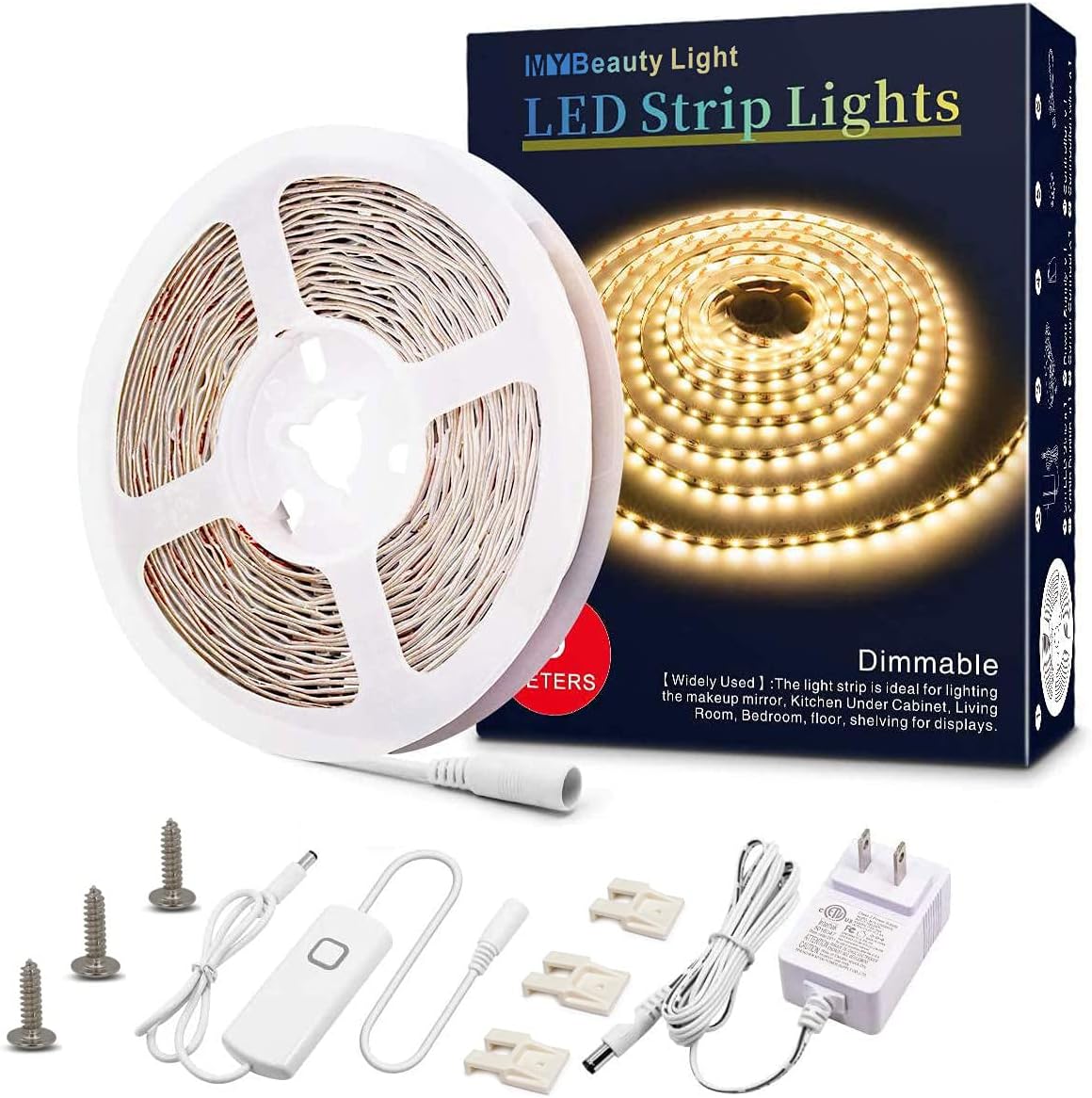 MY BEAUTY LIGHT LED Strip Lights Warm White, 16.4ft Dimmable LED Light Strip