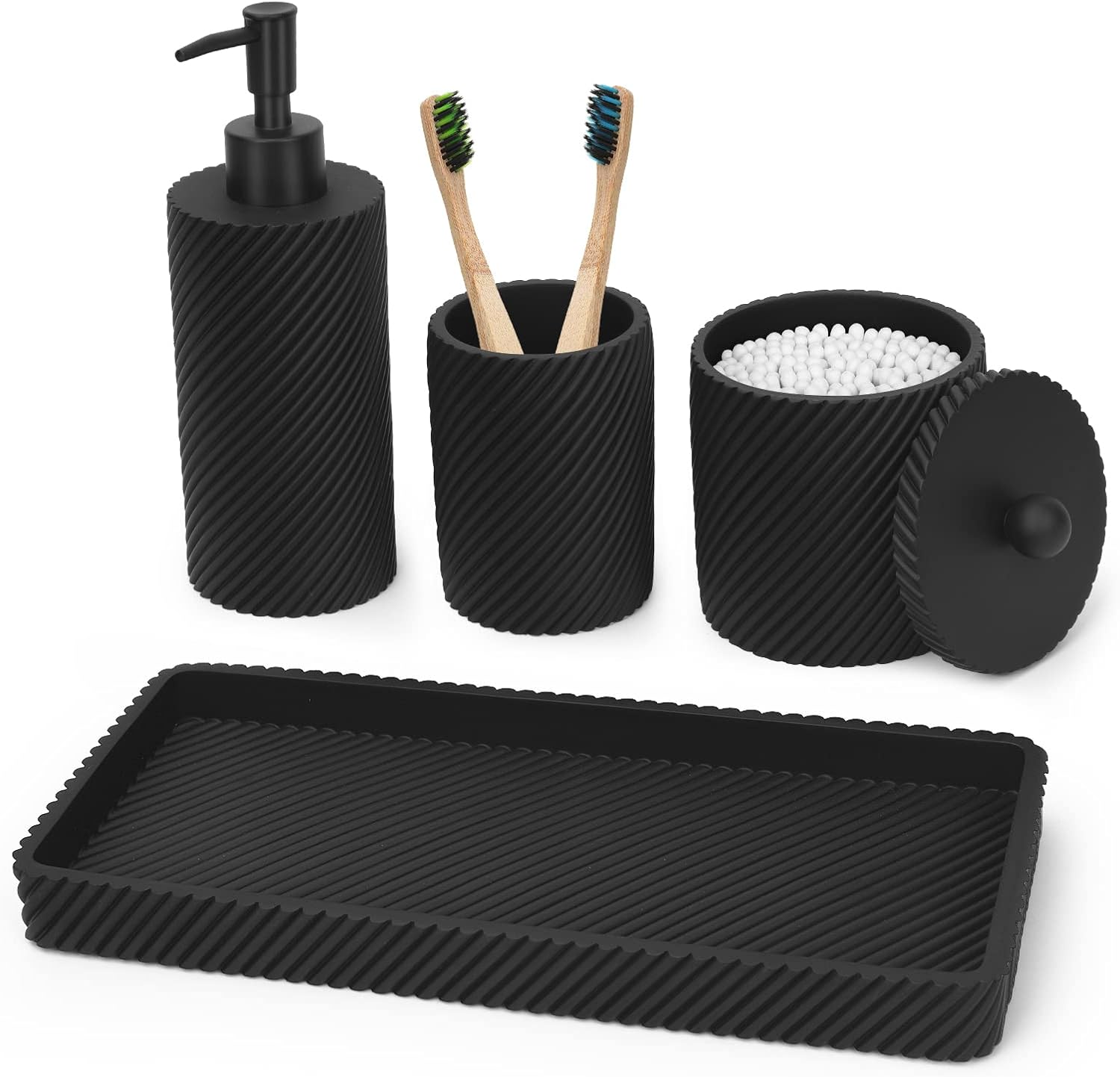 Black Bathroom Accessories Set 4 Pcs, Toothbrush Holder, Lotion Soap Dispenser