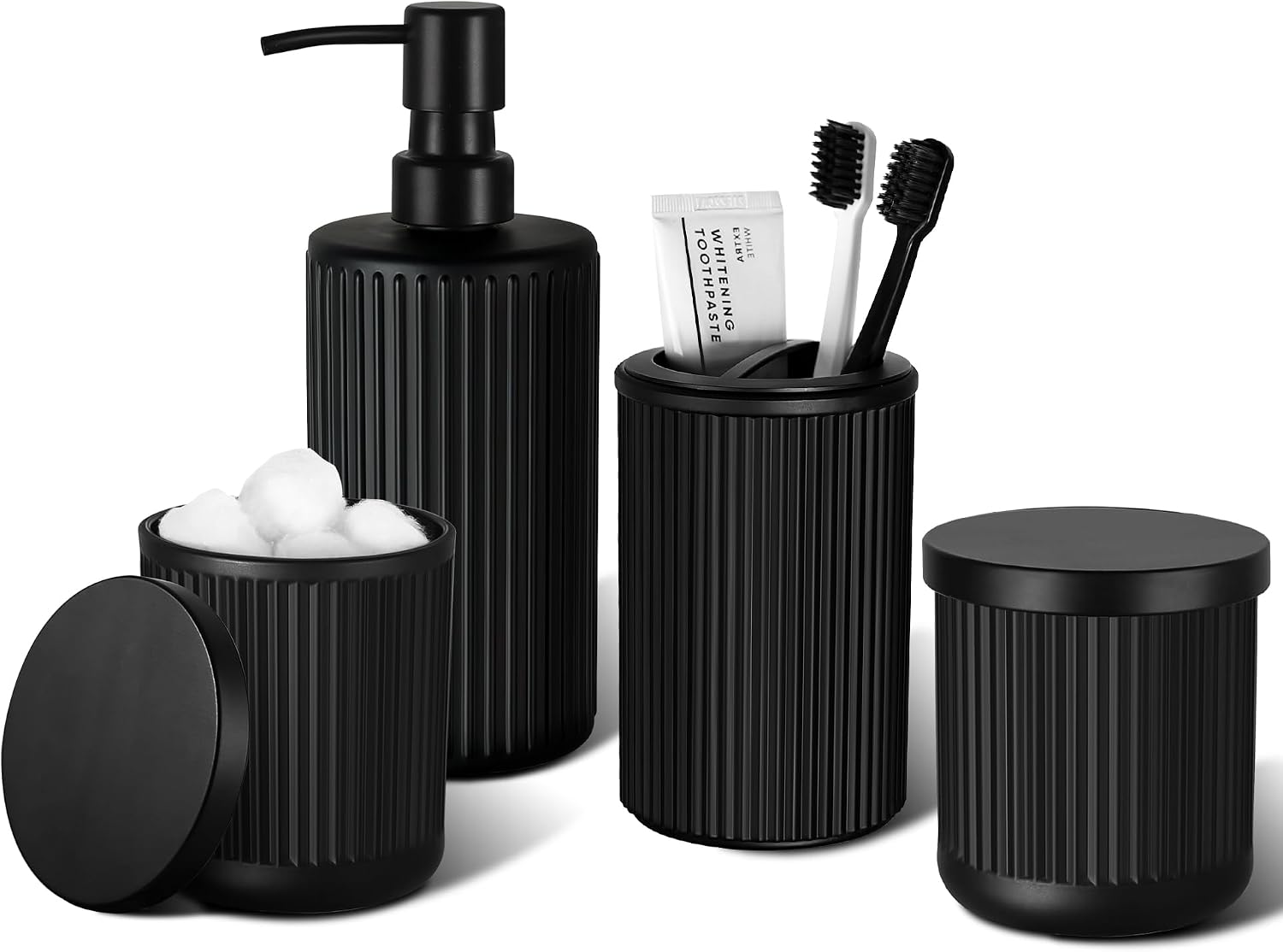 KASUNTING Matte Black Bathroom Accessories Set, 4 Pcs Glass Bathroom Accessory Set