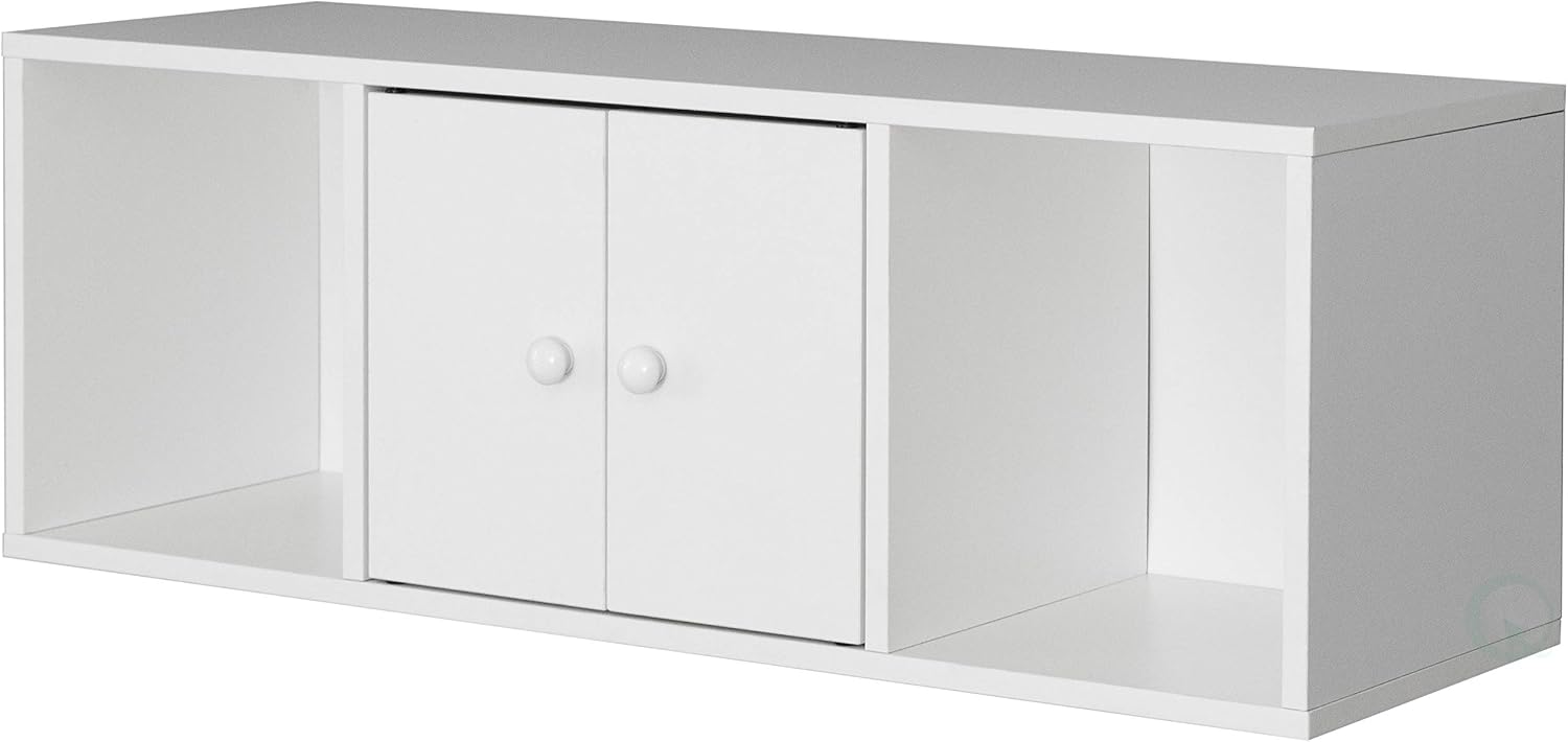 Basicwise Large Wall Mounted Computer Cabinet Floating Hutch, White