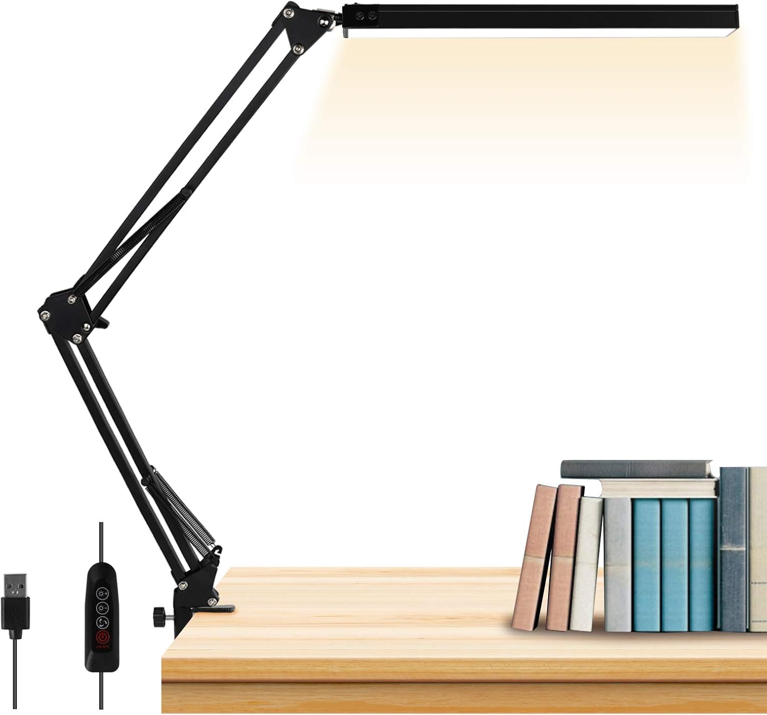 LED Desk Lamp, Metal Swing Arm Desk Lamp with Clamp, Eye-Caring Architect Desk Light