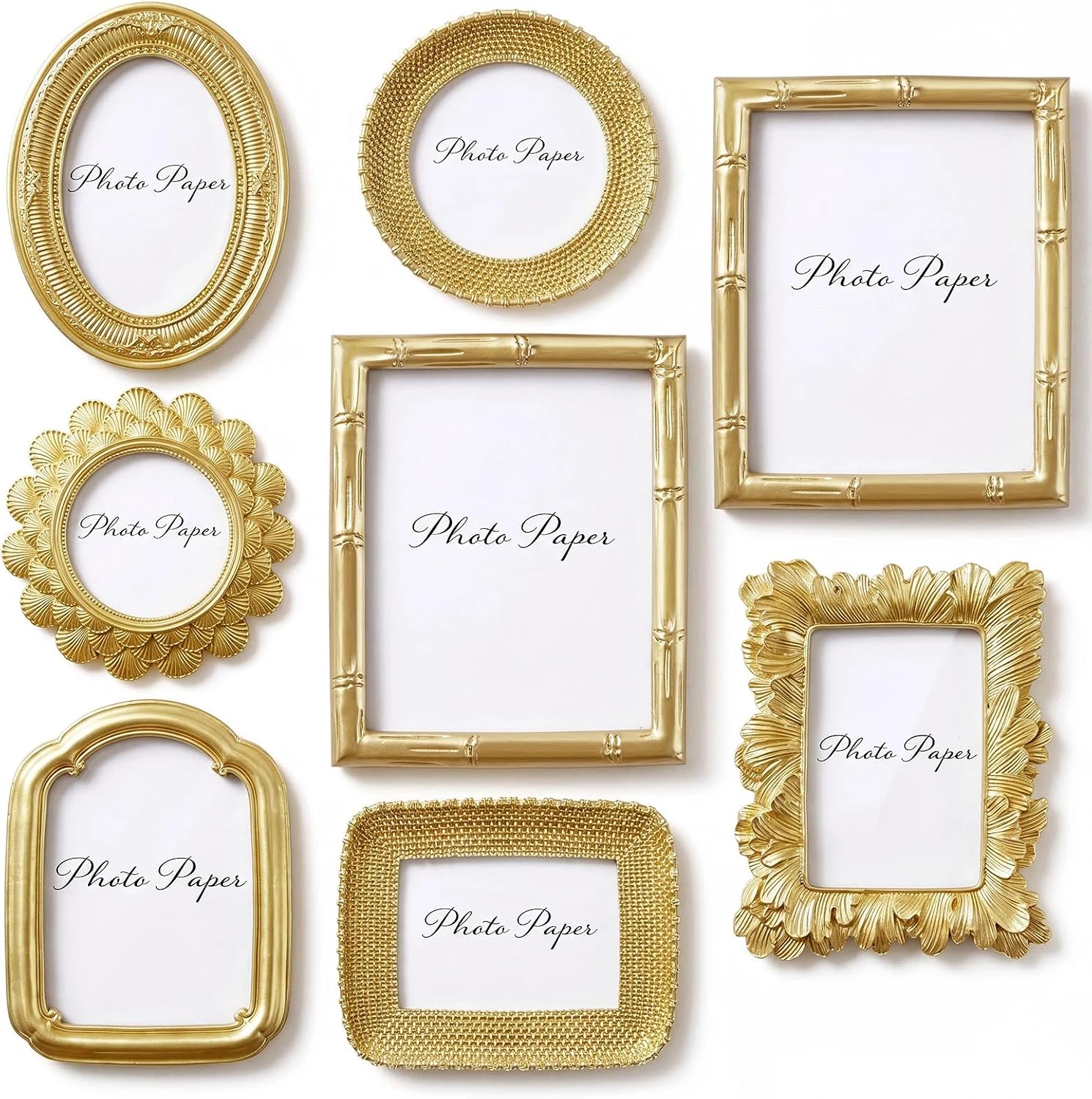 Lineshading 8 Pcs Gold Picture Frames Set for Gallery Wall, Gold Bamboo