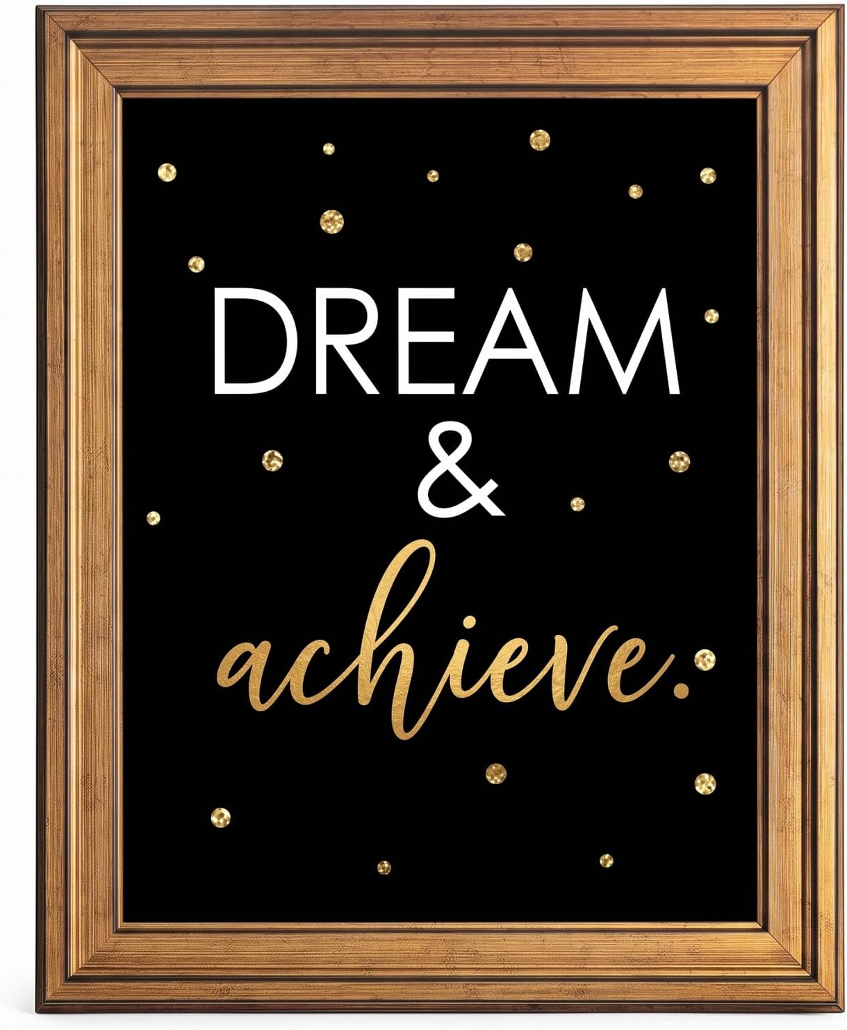 Framed Dream and Achieve Black and Gold Foil Typography Canvas