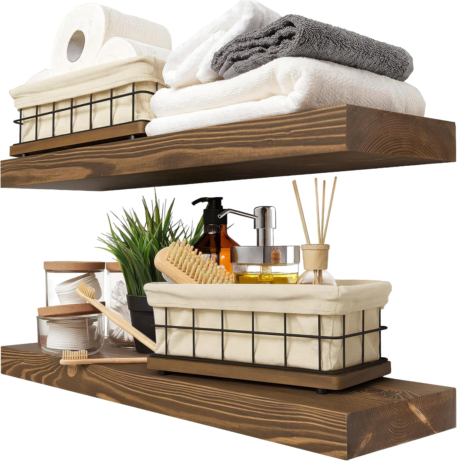 Solid Wood Floating Shelves, 24 Inch, Walnut