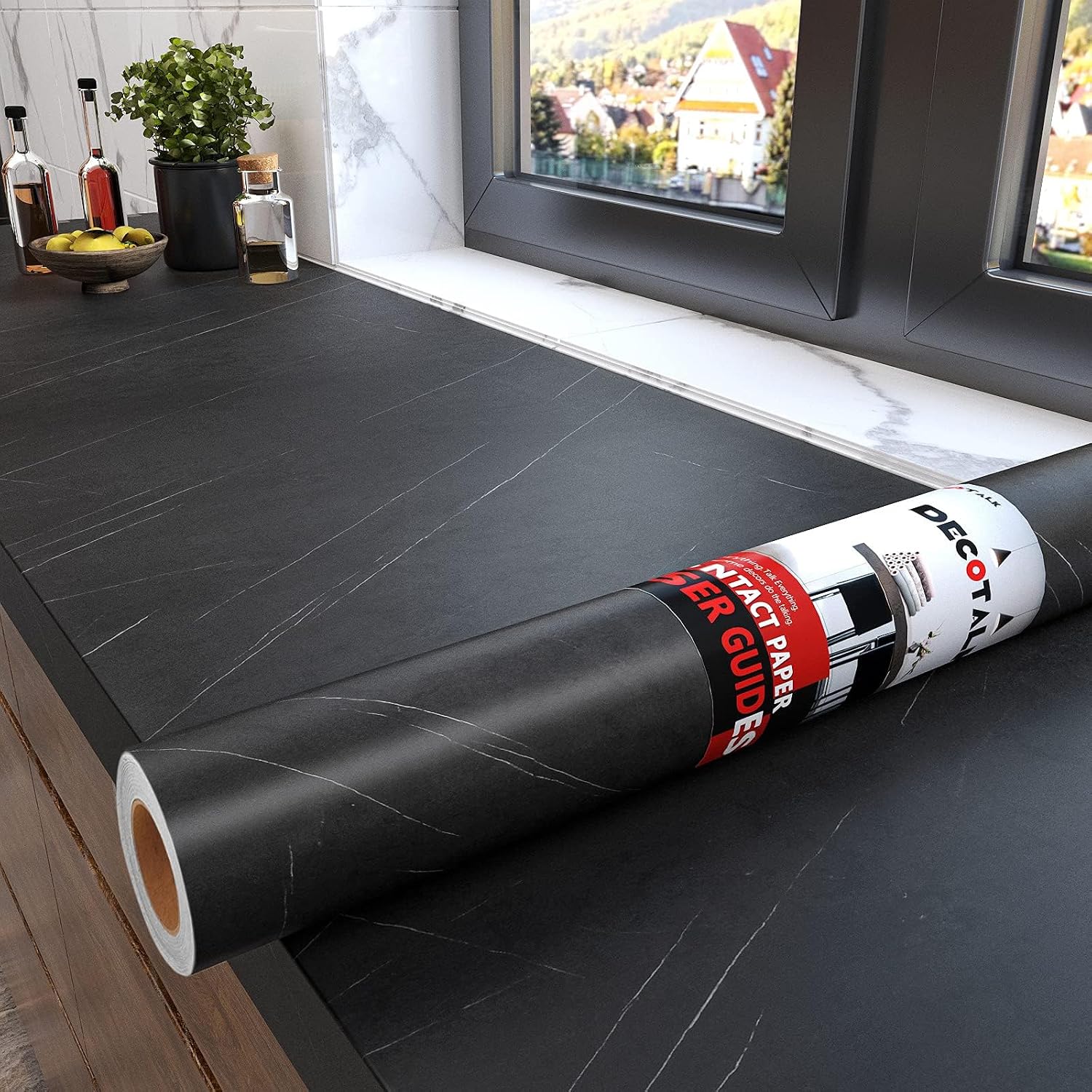 Decotalk Black Marble Contact Paper for Countertops, 30
