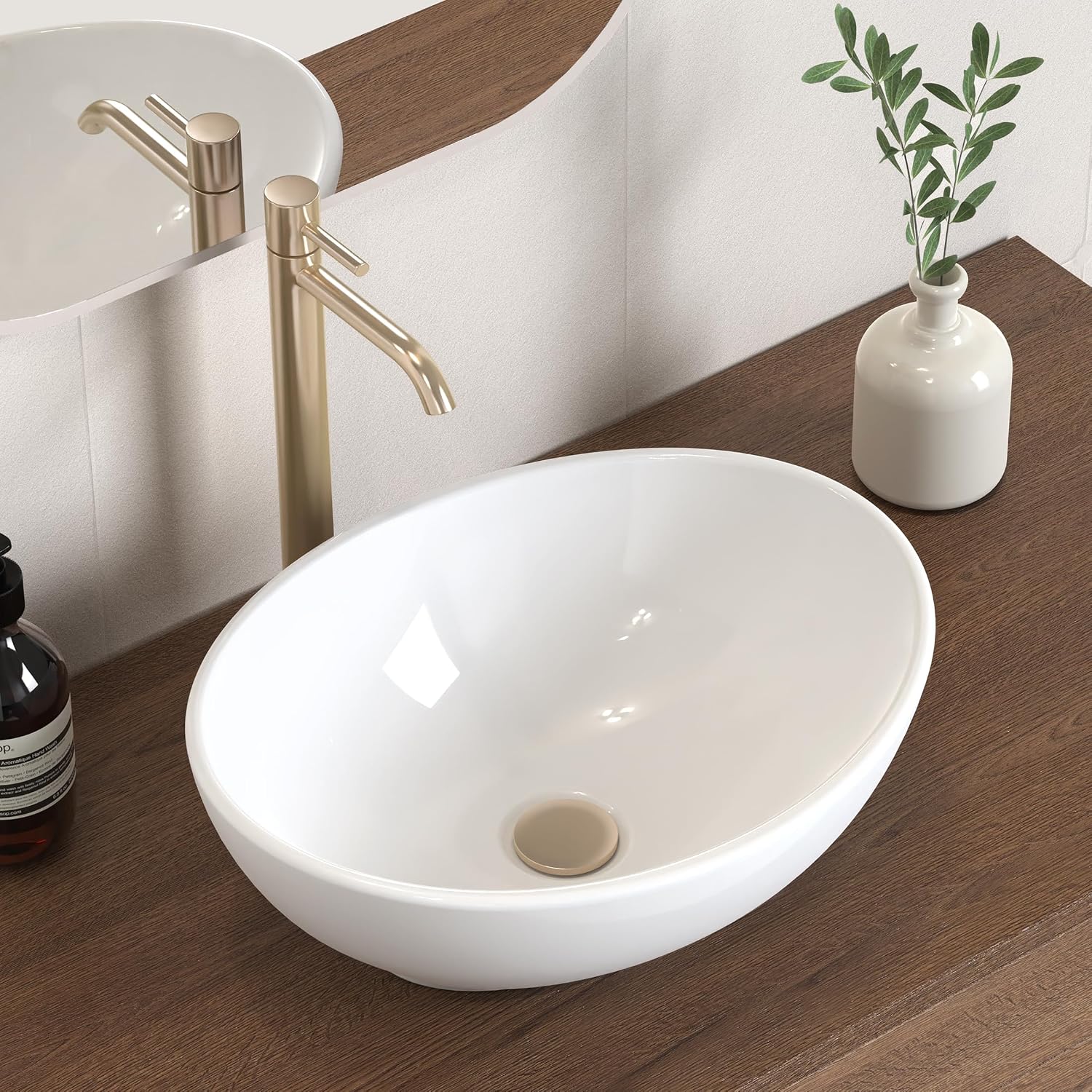 KES White Oval Vessel Sink, 16