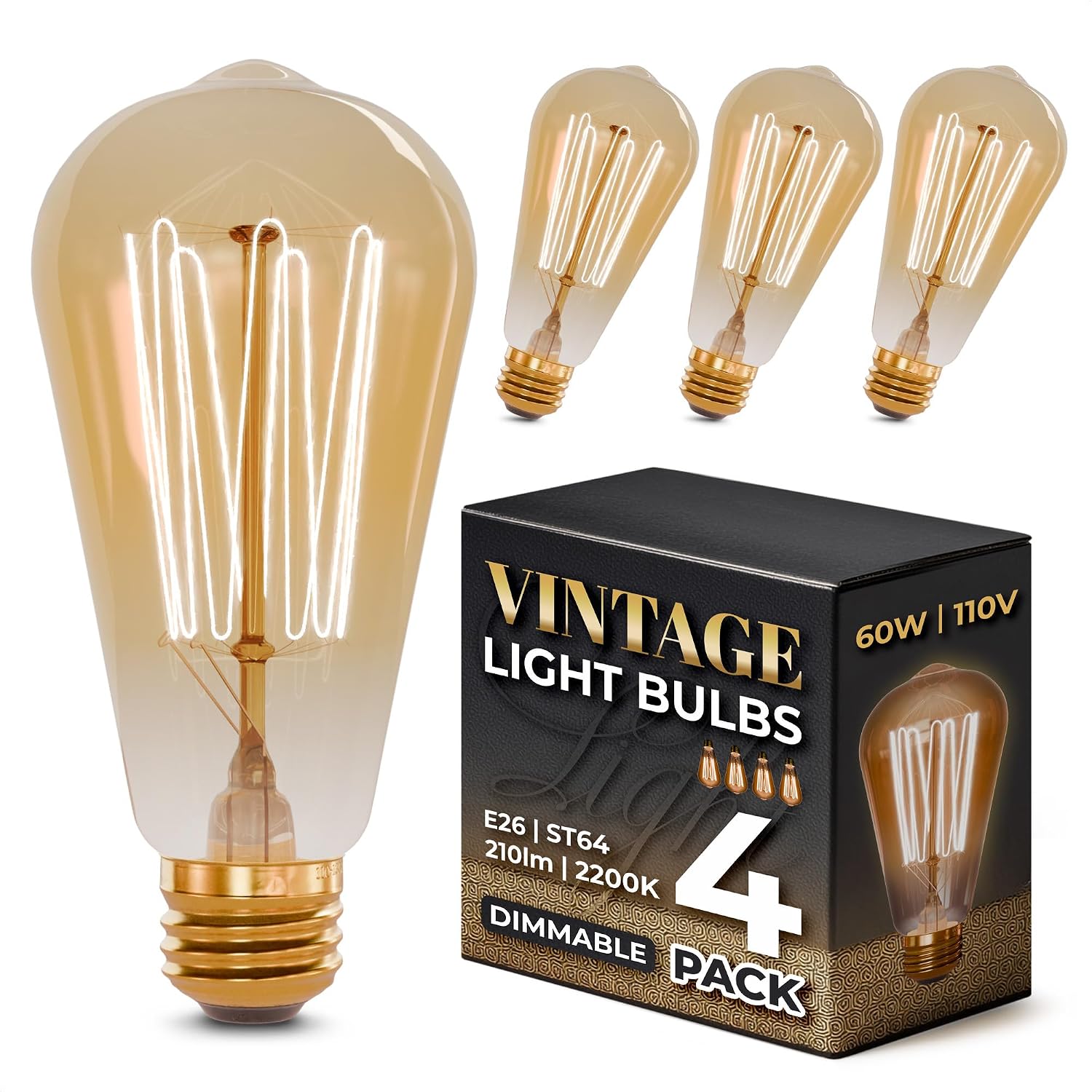 ST64 Edison Incandescent Bulbs, 60 Watt, 4 Pack