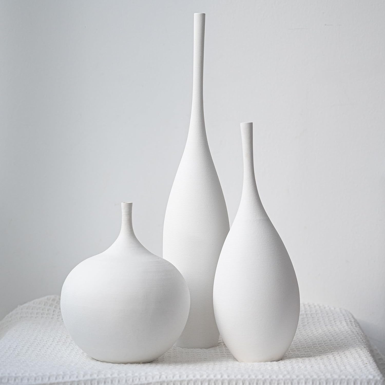 Relexome White Ceramic Wabi-Sabi Vase Set of 3