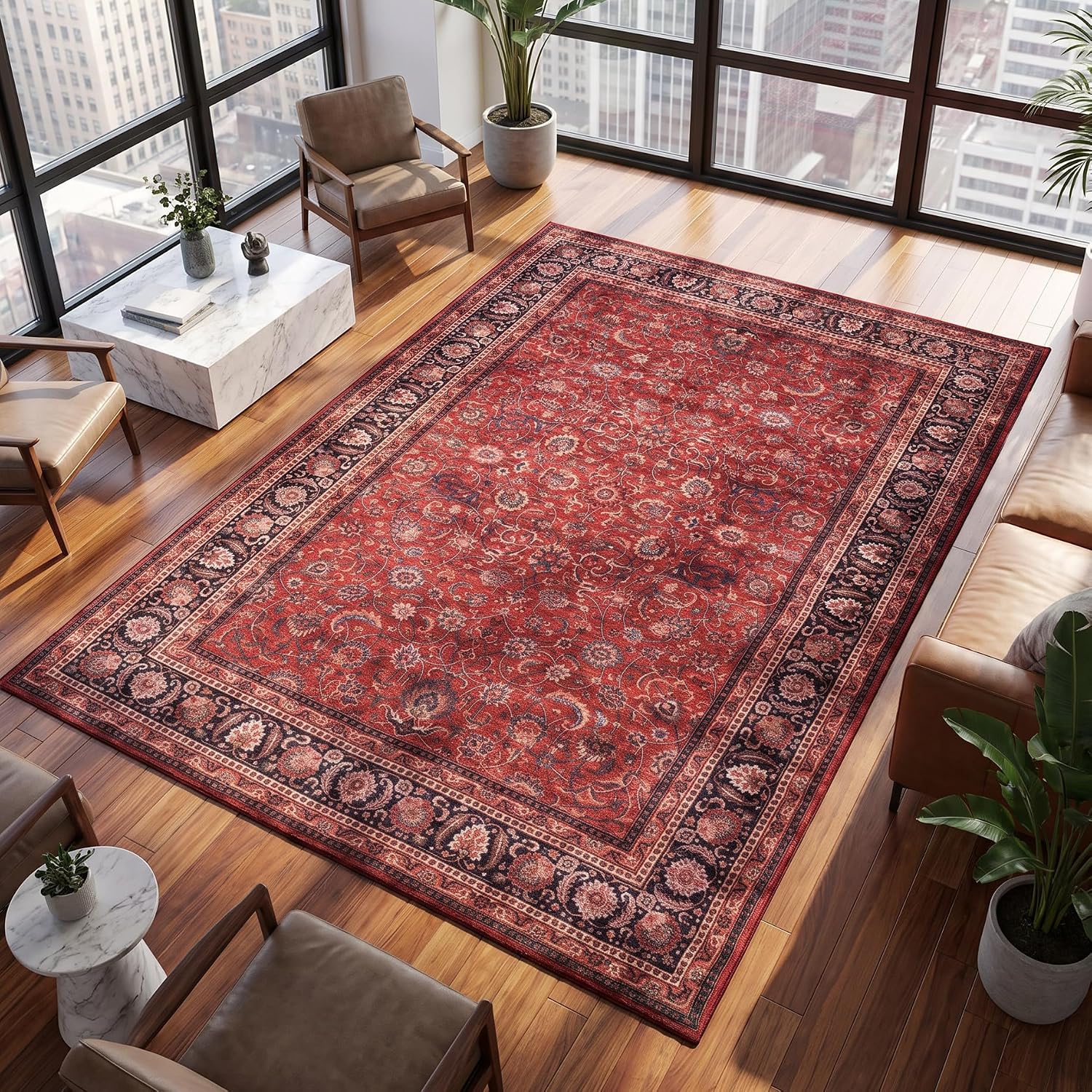 GLN Rugs Washable Vintage Floral Area Rug, 5x7