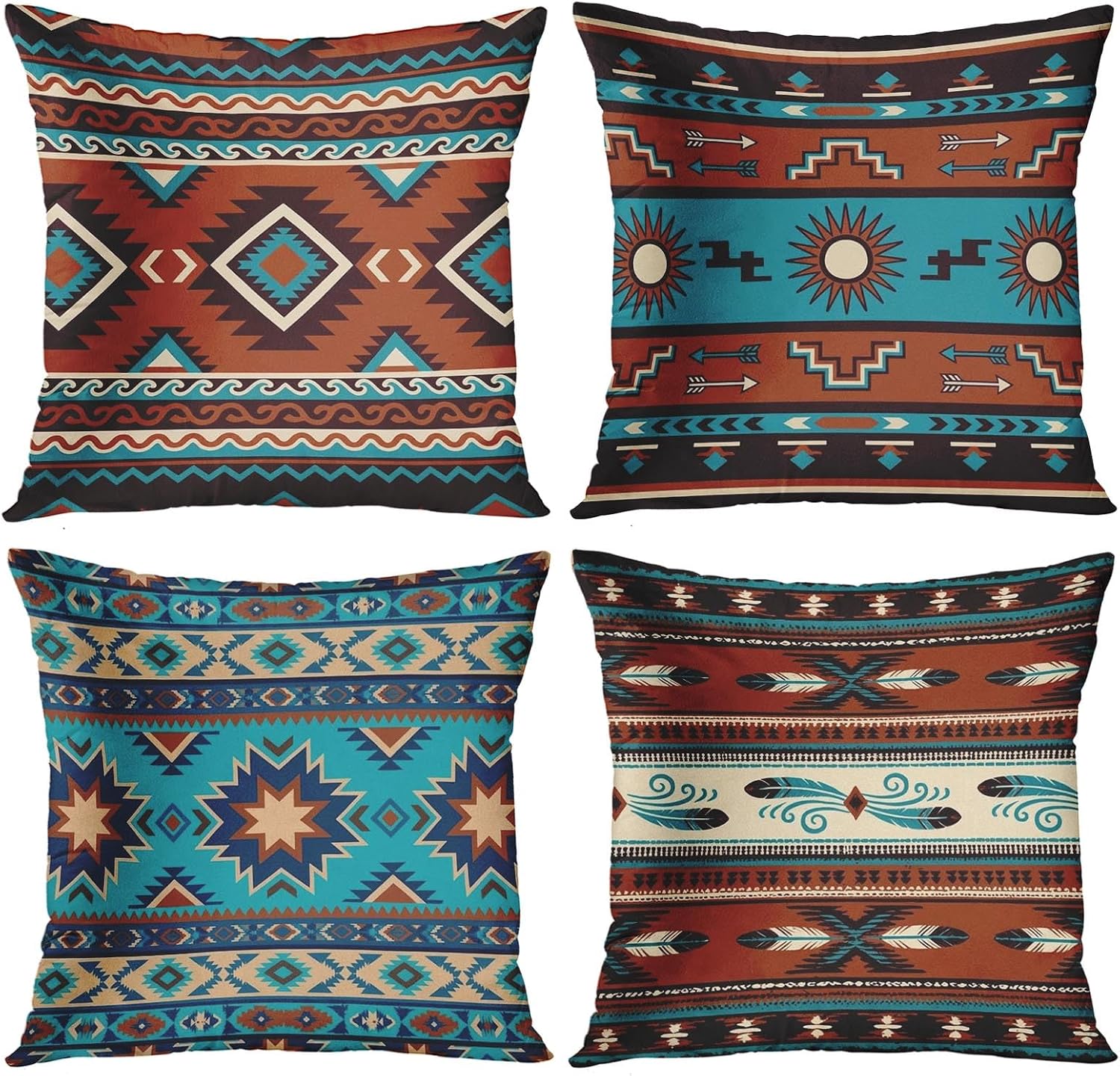 Throw Pillow Covers, Boho Geometric, Set of 4, 18