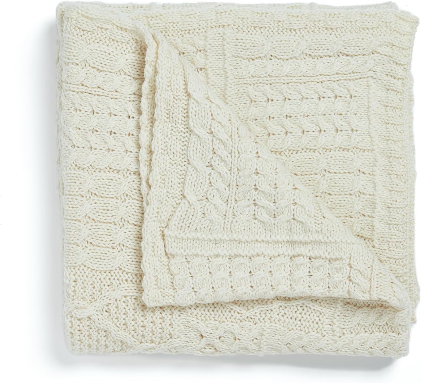 Aran Woollen Mills Patchwork Cable Knit Throw Blanket, Made in Ireland