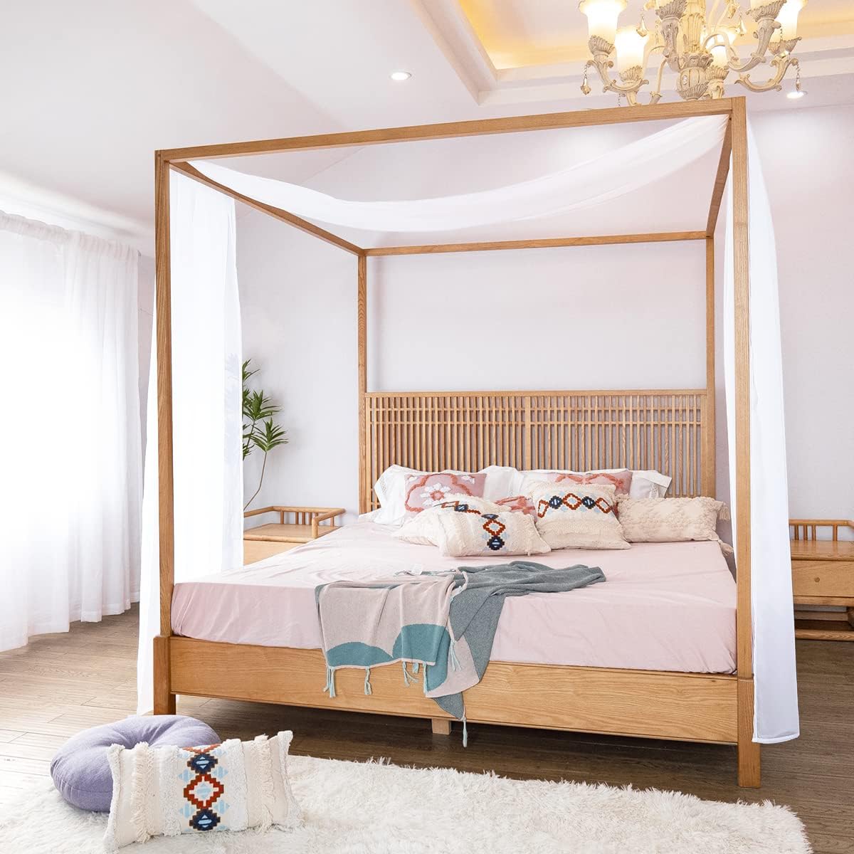 Linentalks White Canopy Bed Scarf, Queen and Full