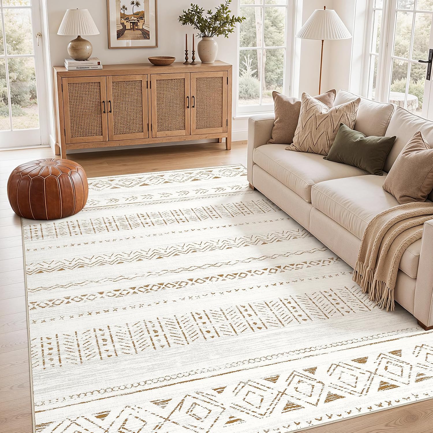 cotiled Boho Moroccan Washable Area Rug, 5x7