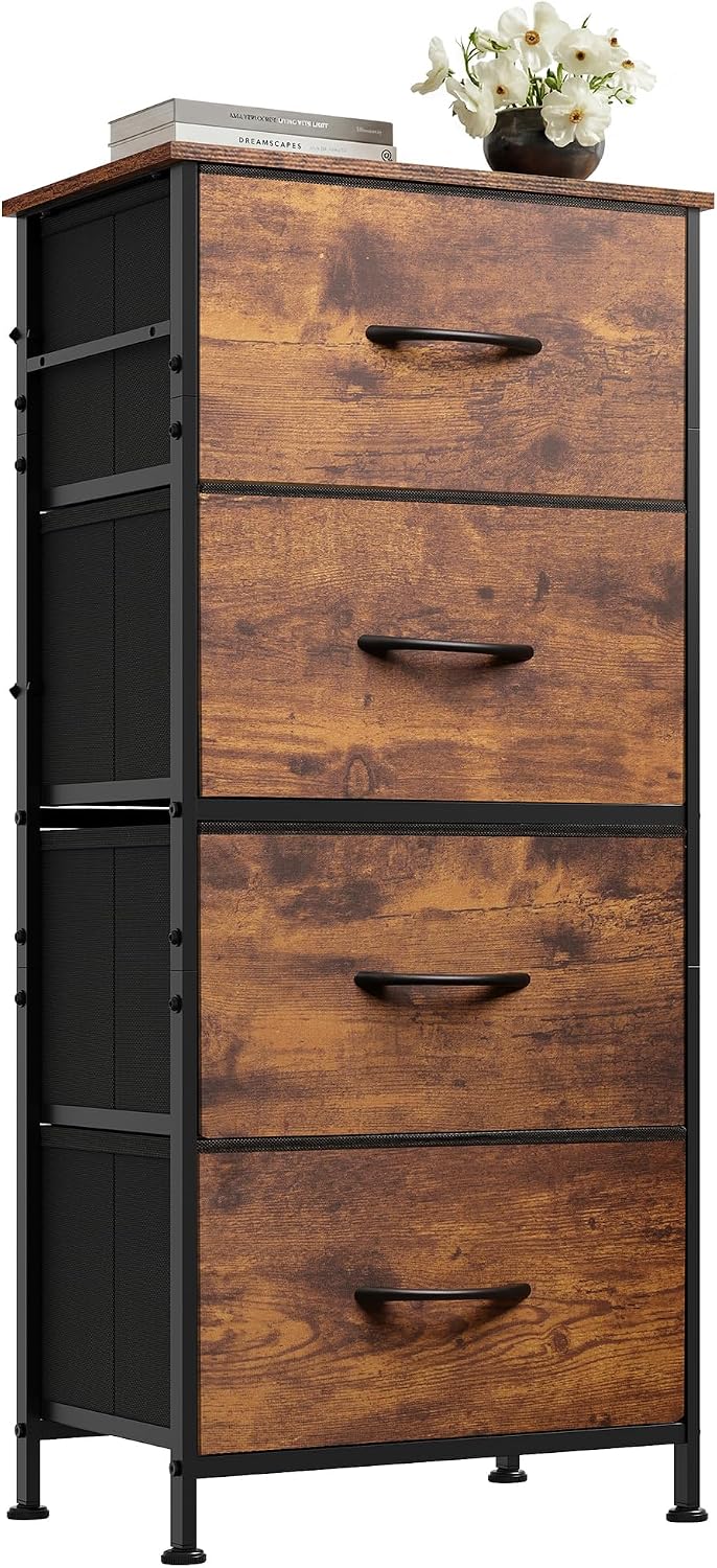 WLIVE Small 4-Drawer Dresser Nightstand, Rustic Brown