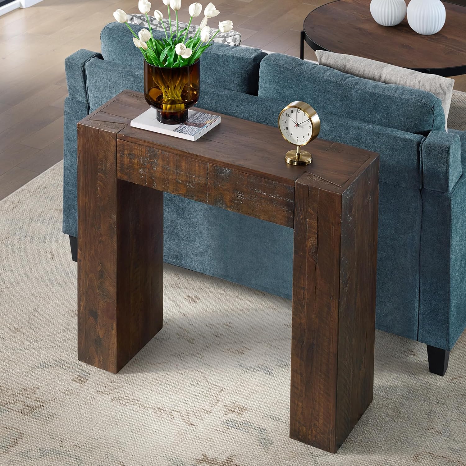 Alaterre Furniture Stockyard Solid Wood Console Table, Brown