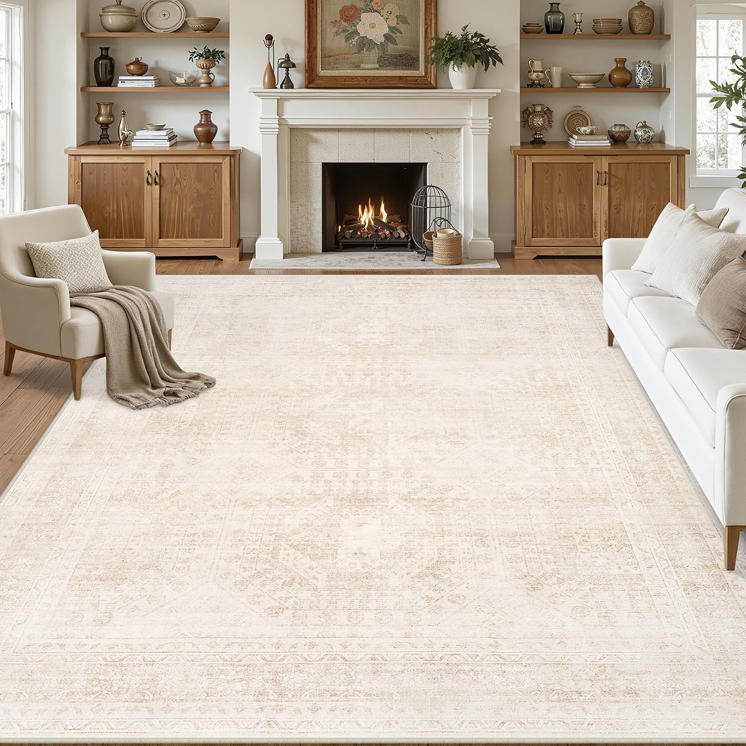 Neutral Beige Washable Area Rug, 8x10